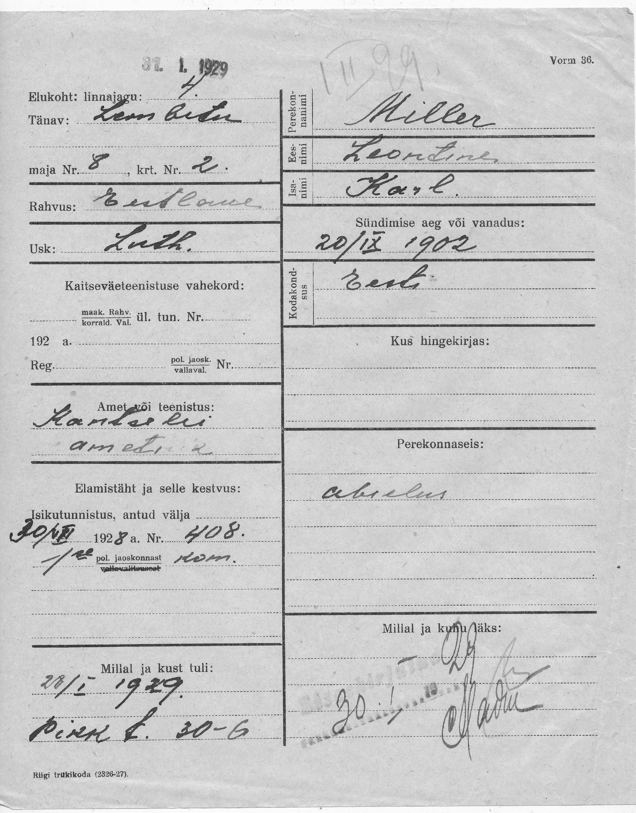 Miller, Leontine, Karl