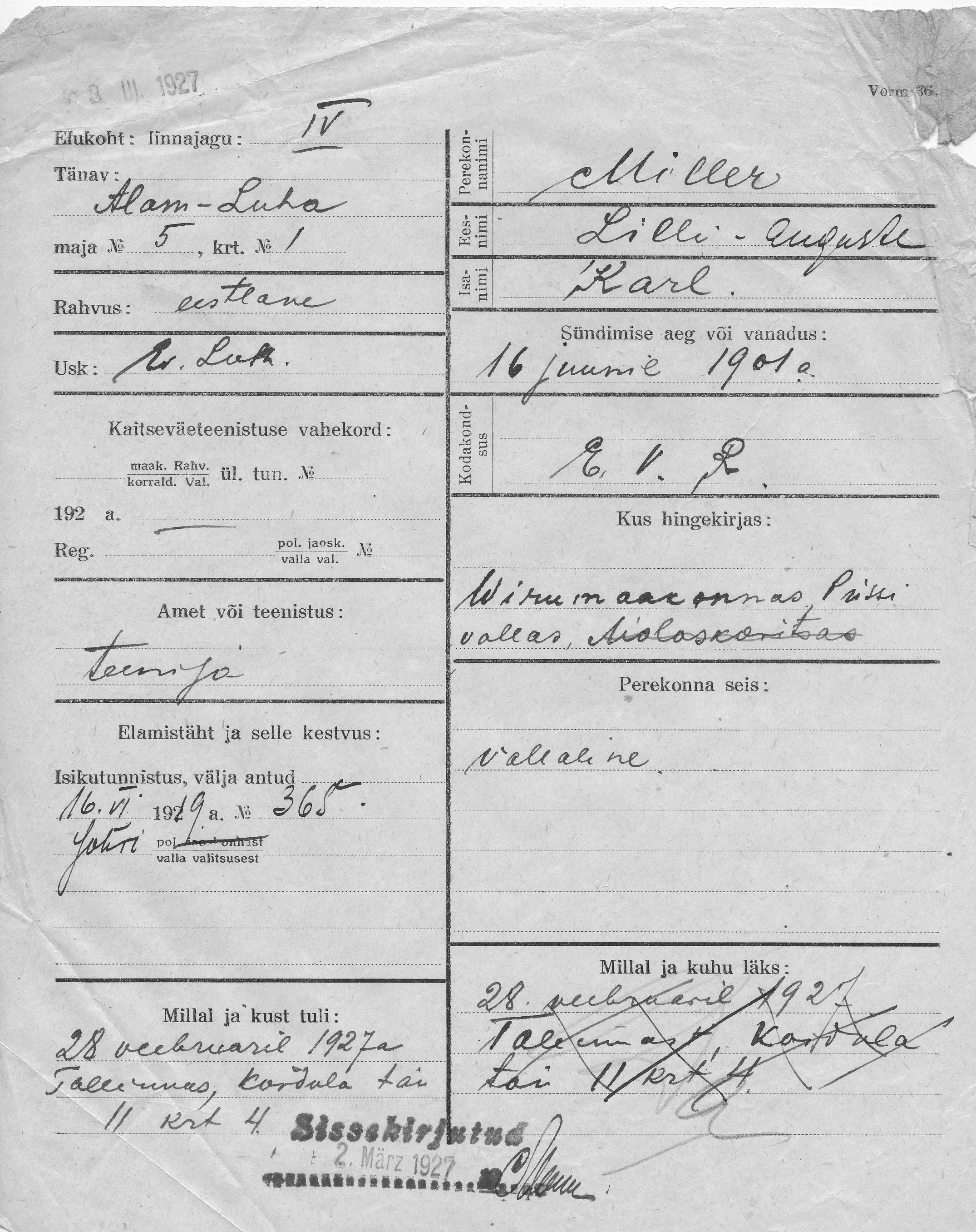 Miller, Lilli-Auguste, Karl