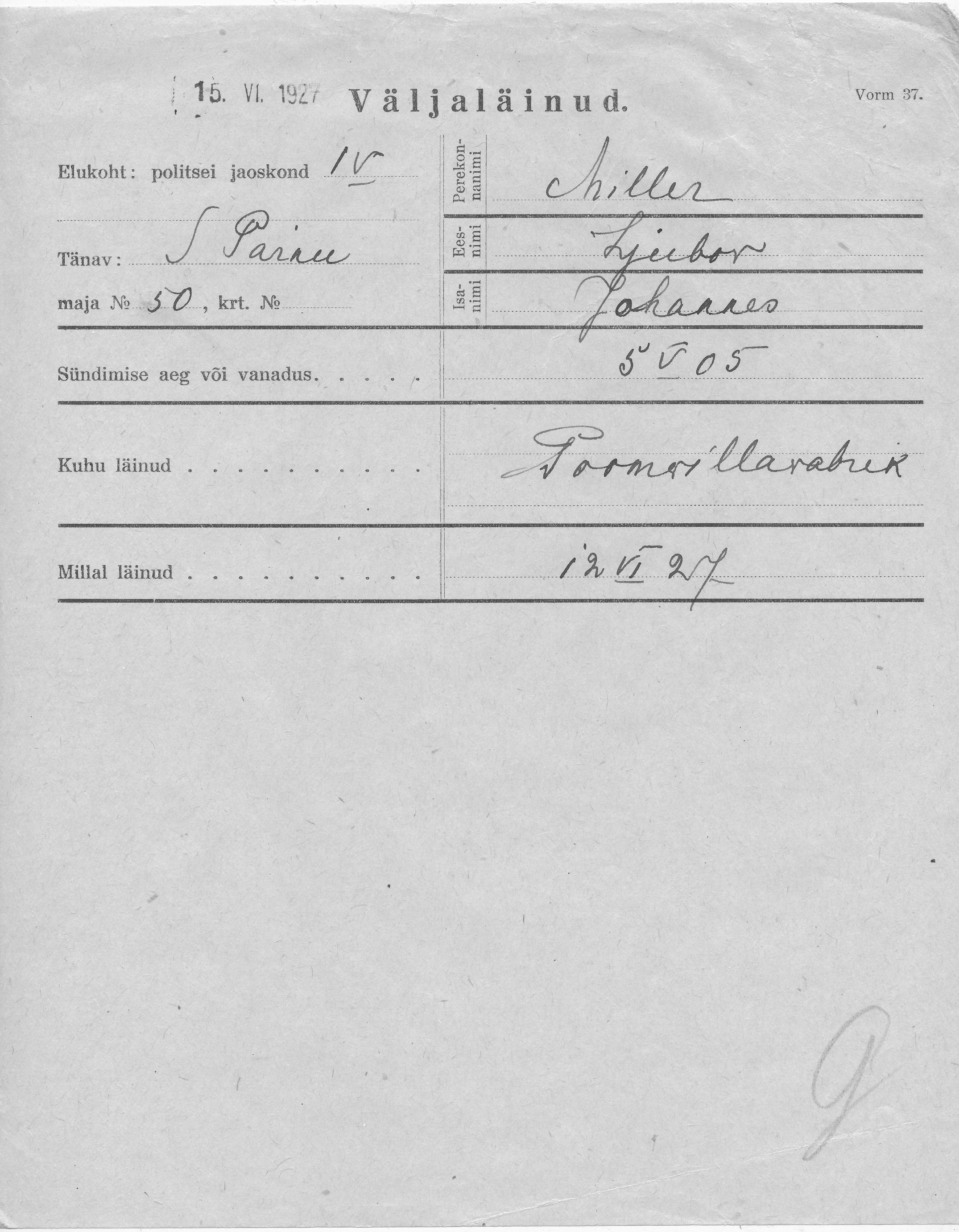 Miller, Ljubov, Johannes