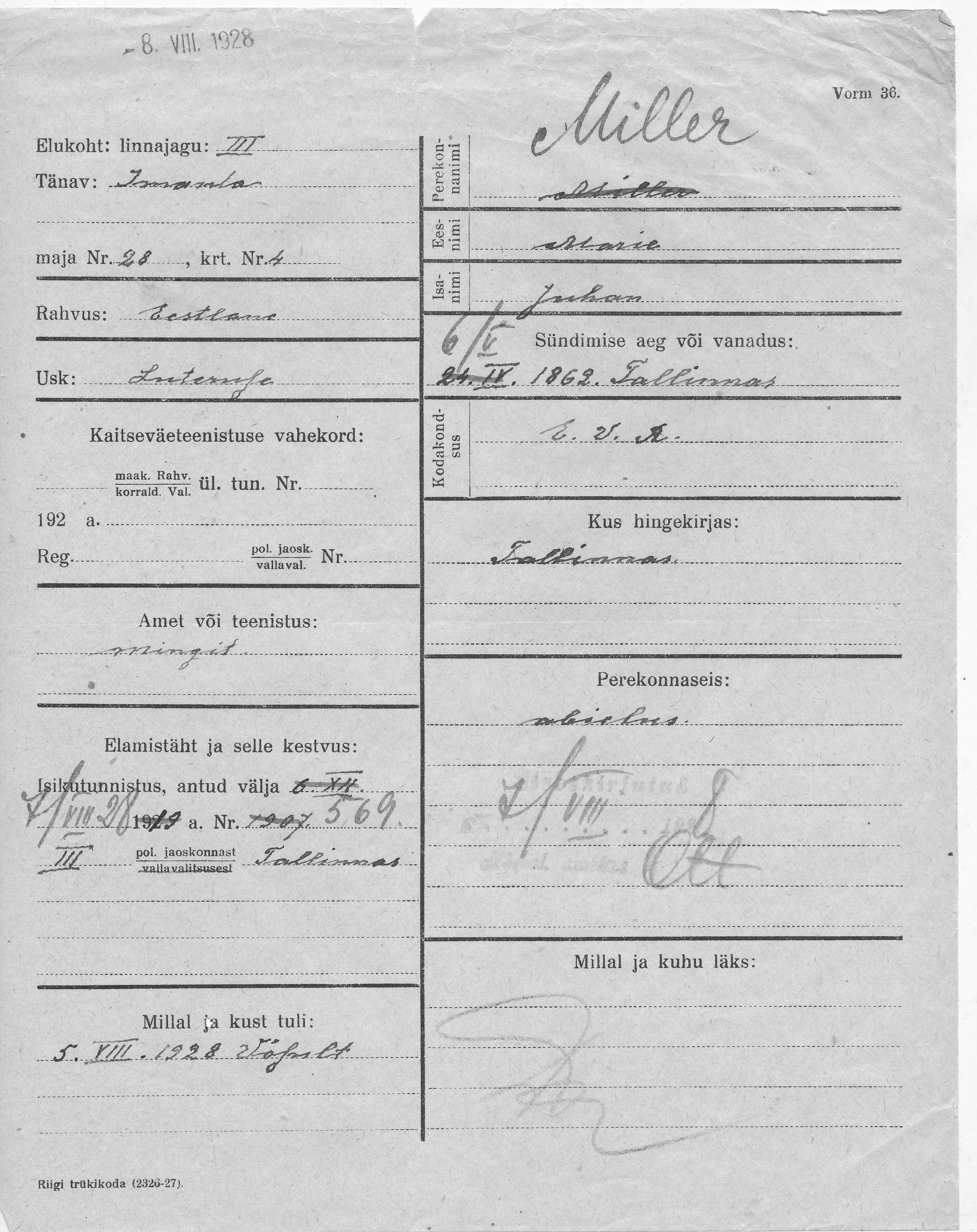 Miller, Marie, Juhan