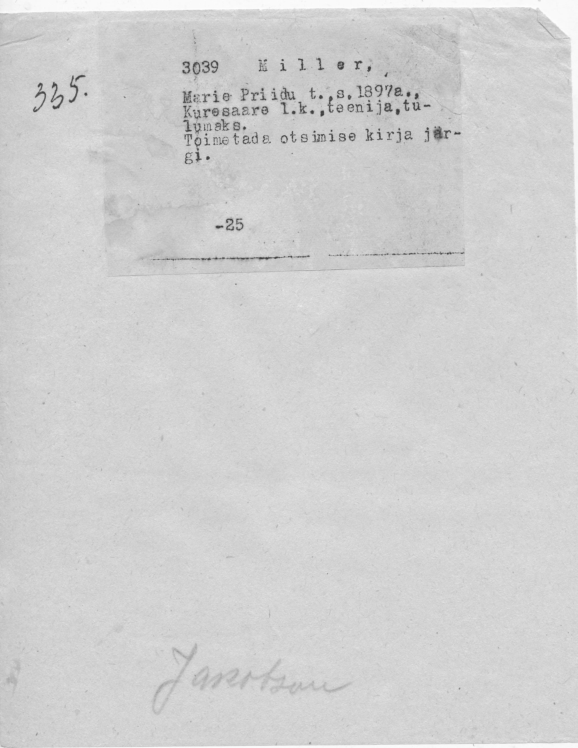 Miller, Marie, Priidu