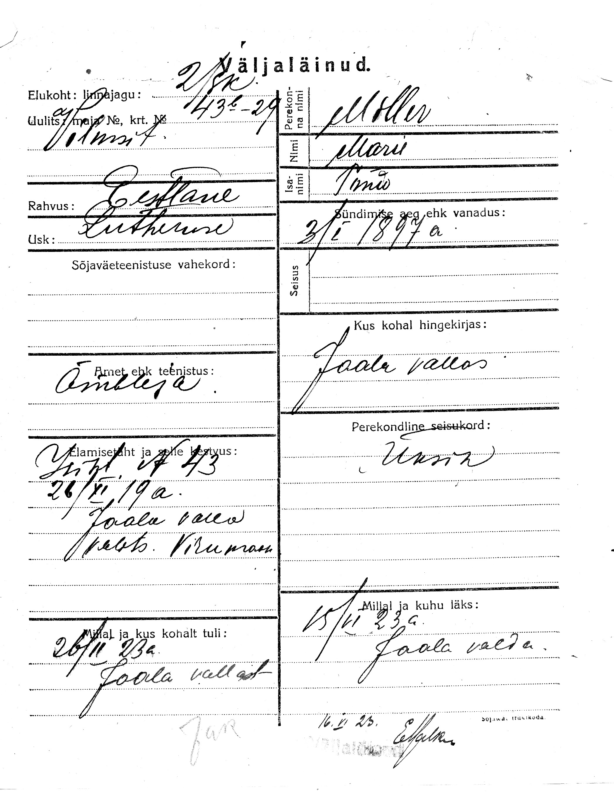 Miller, Marie, Tõnu