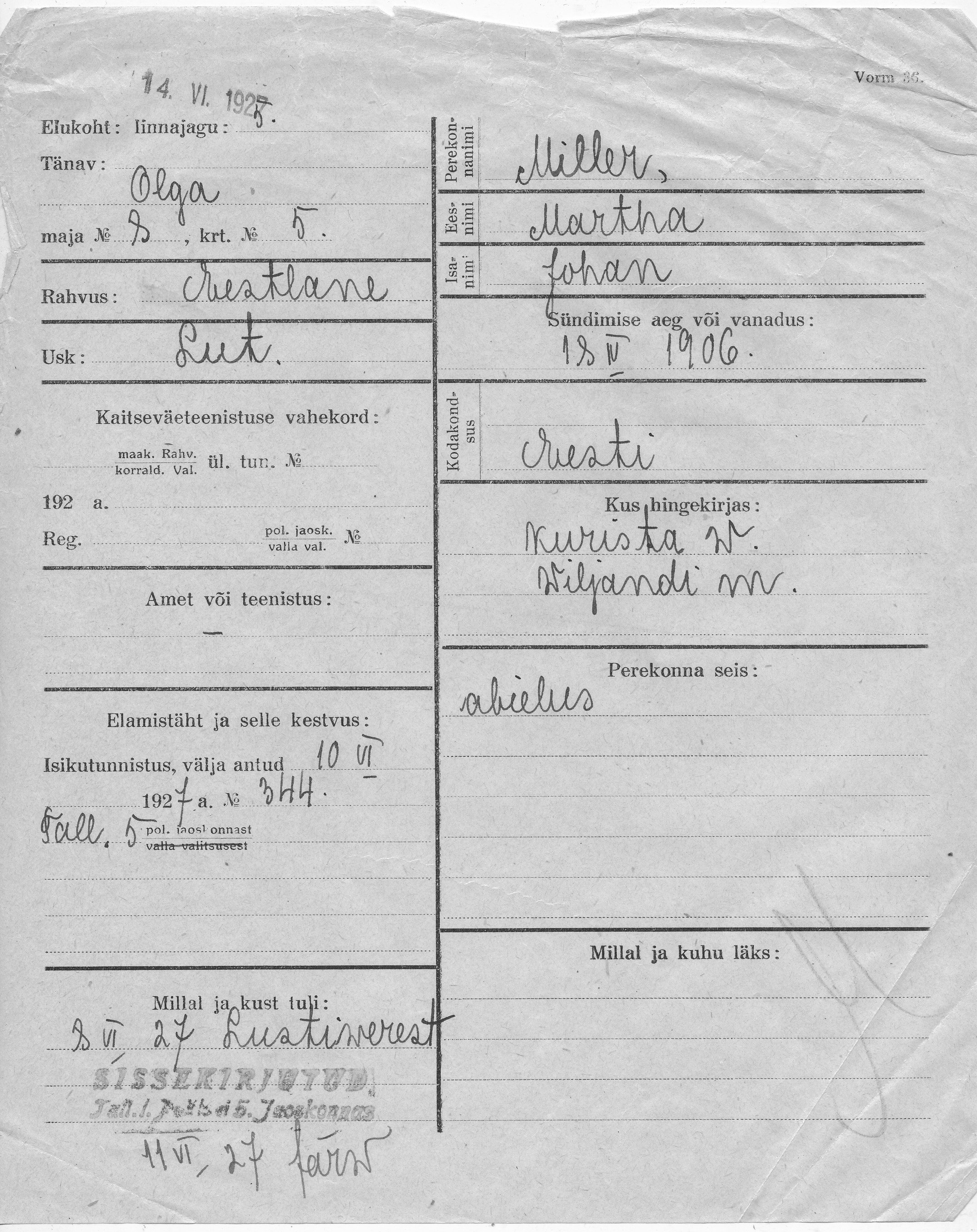 Miller, Martha, Johan