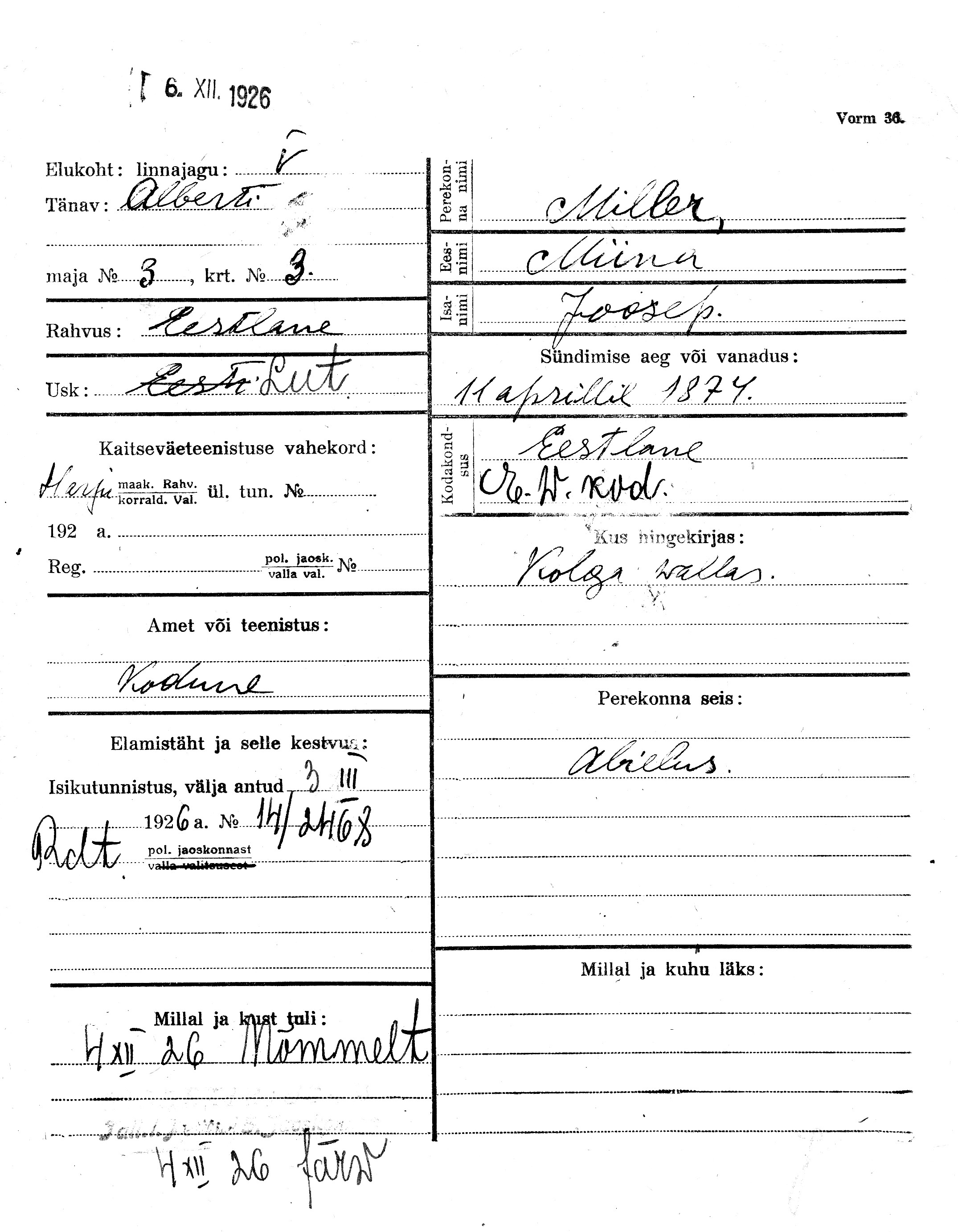 Miller, Miina, Joosep