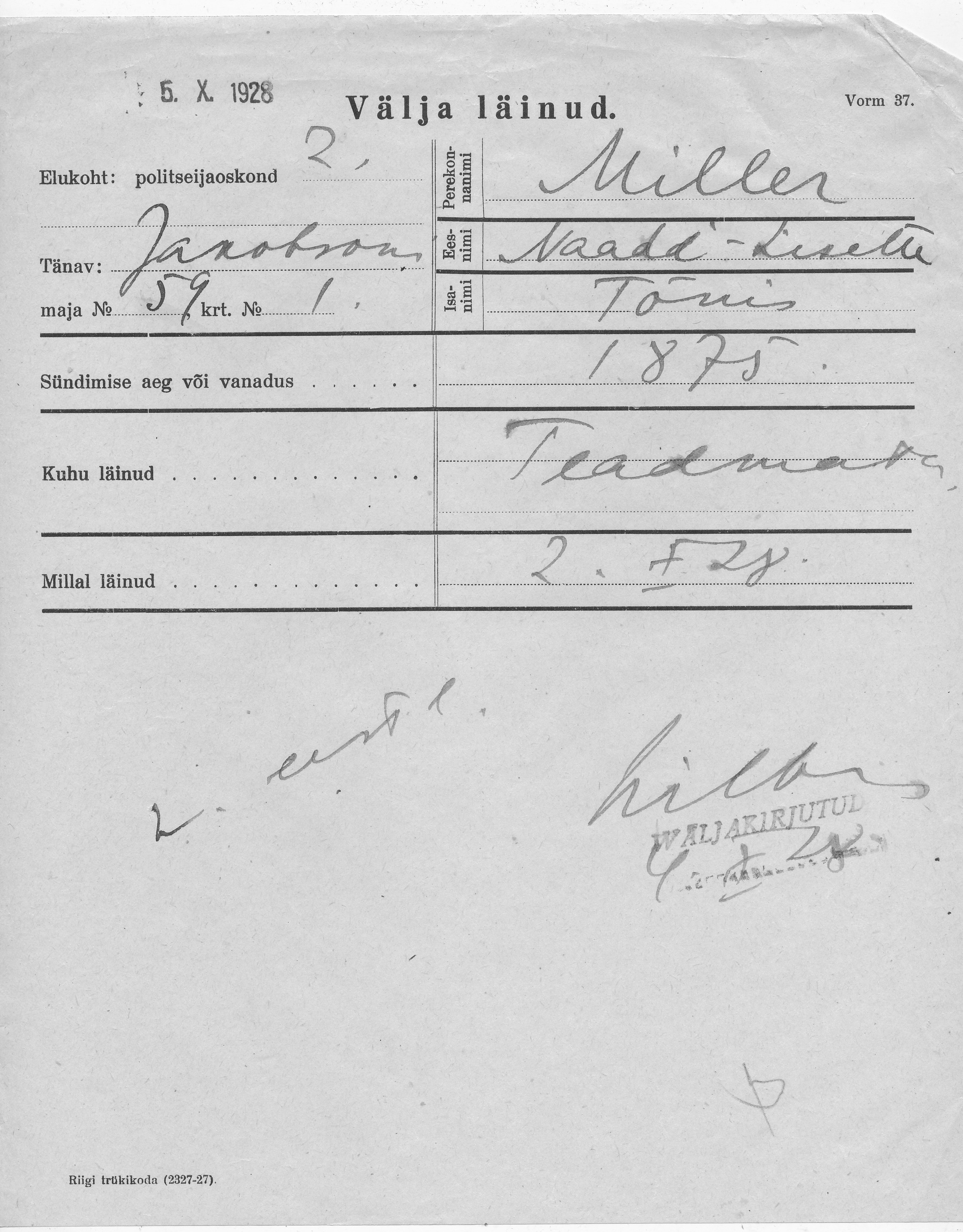 Miller, Naadi-Lisette, Tõnis