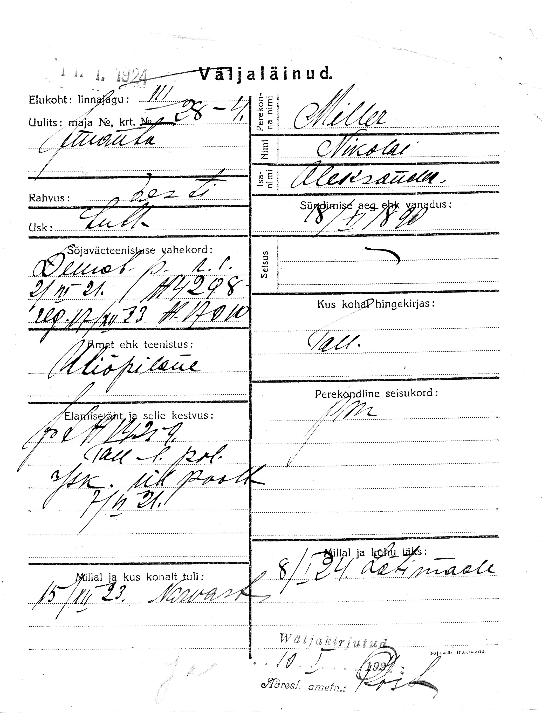 Miller, Nikolai, Aleksander