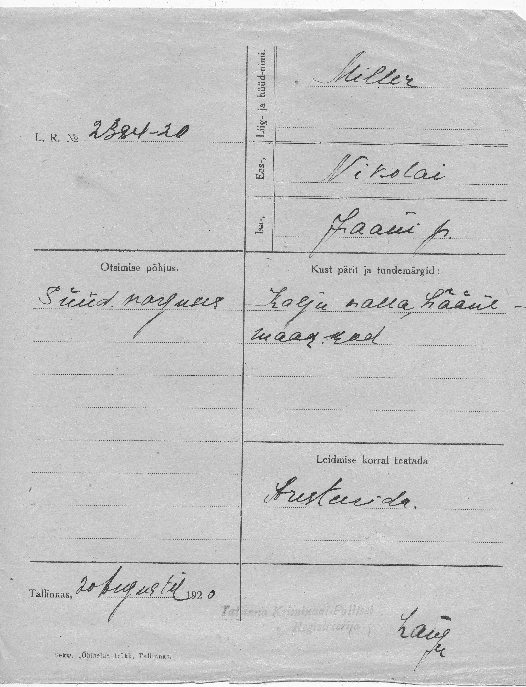 Miller, Nikolai, Jaan