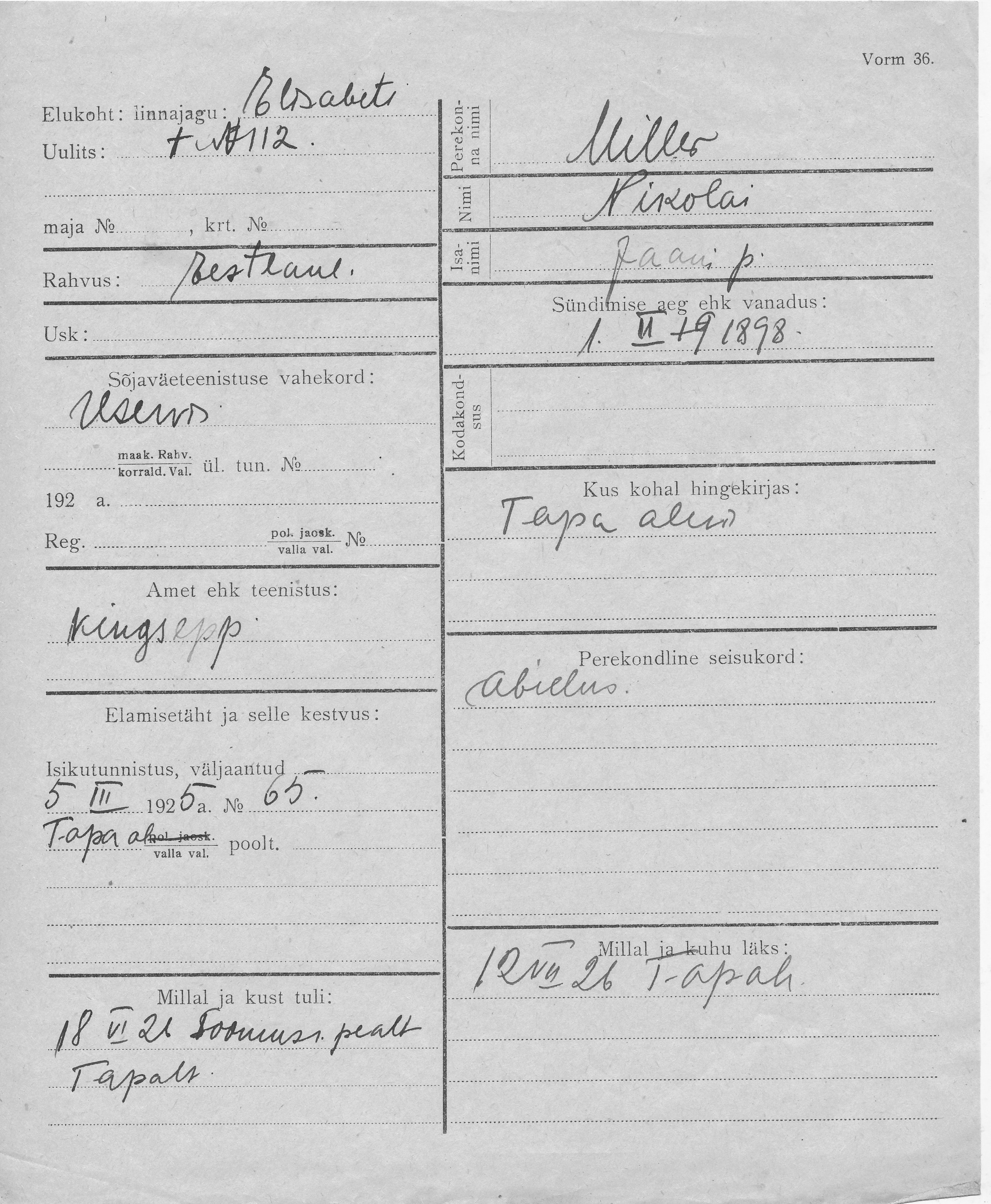 Miller, Nikolai, Jaan