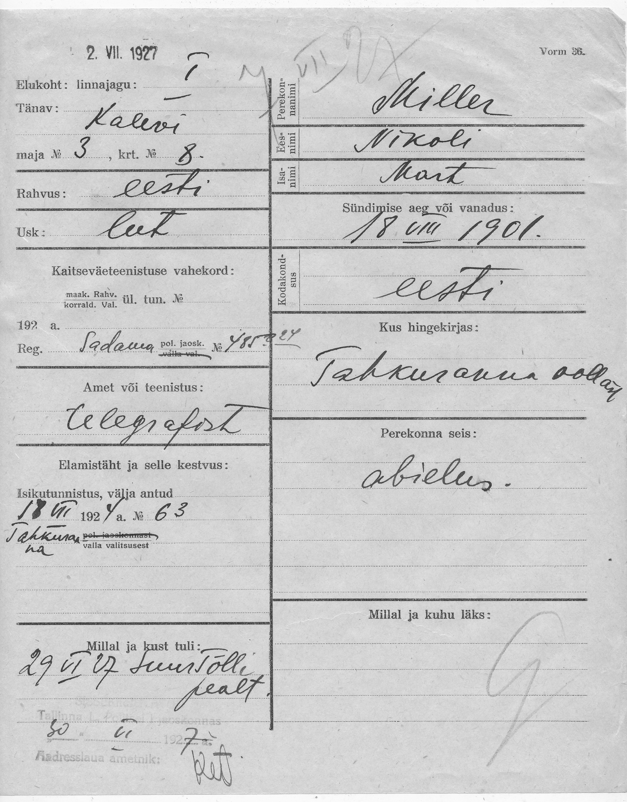 Miller, Nikolai, Mart