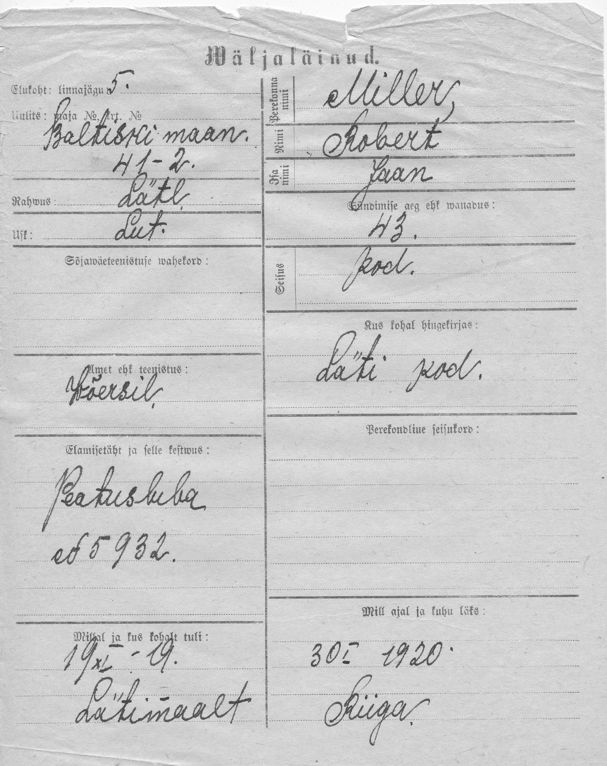 Miller, Robert, Jaan