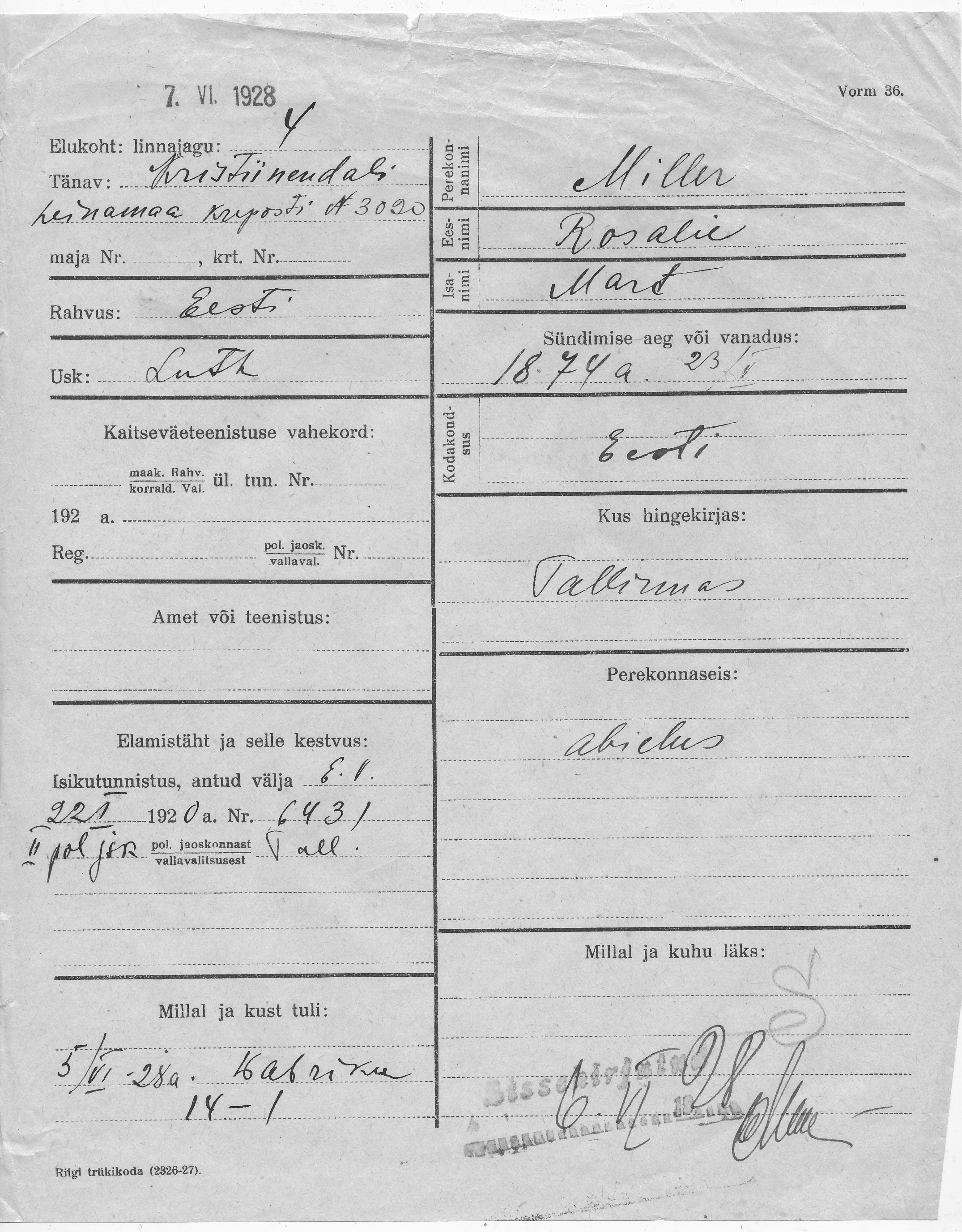 Miller, Rosalie, Mart