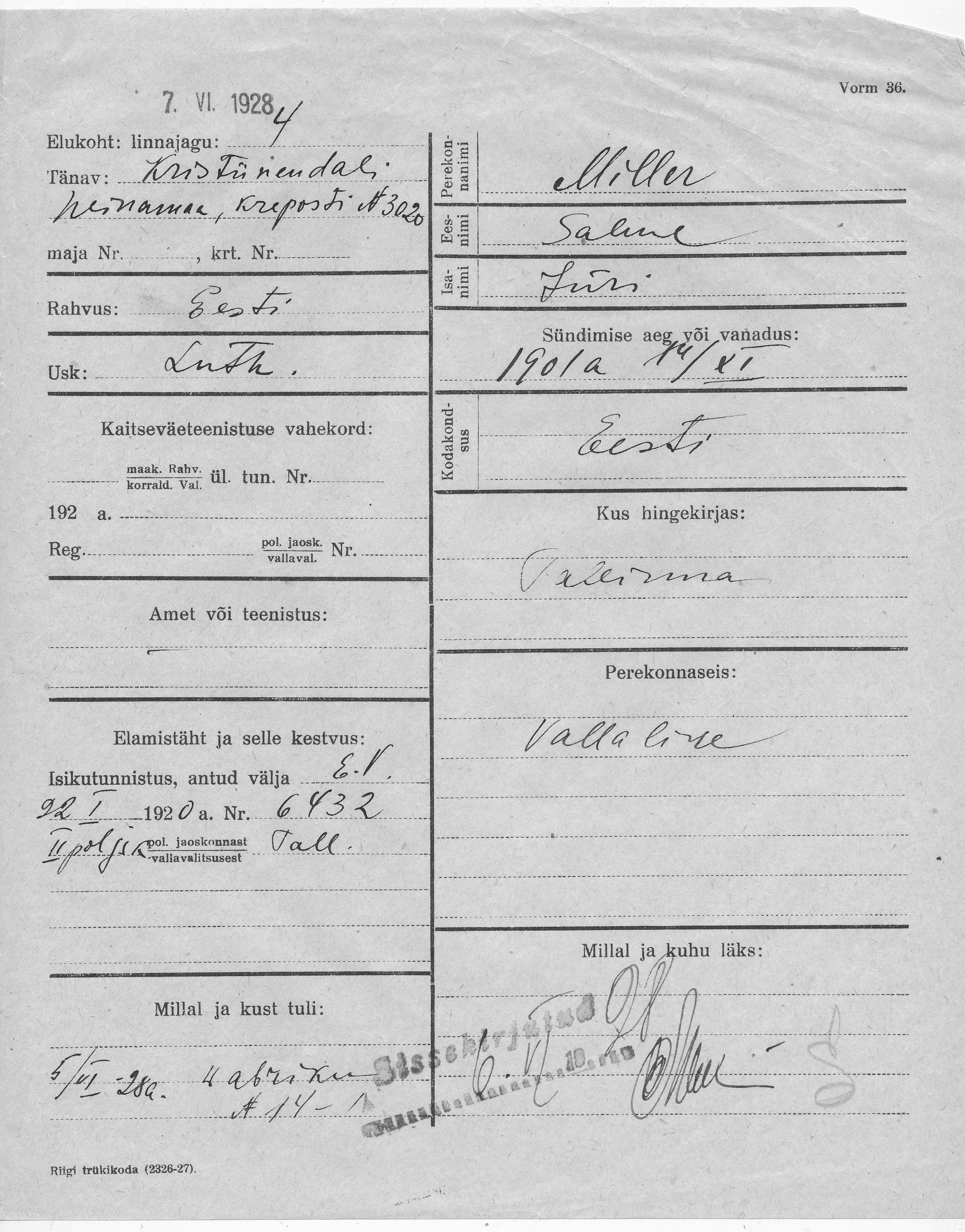 Miller, Salme, Jüri