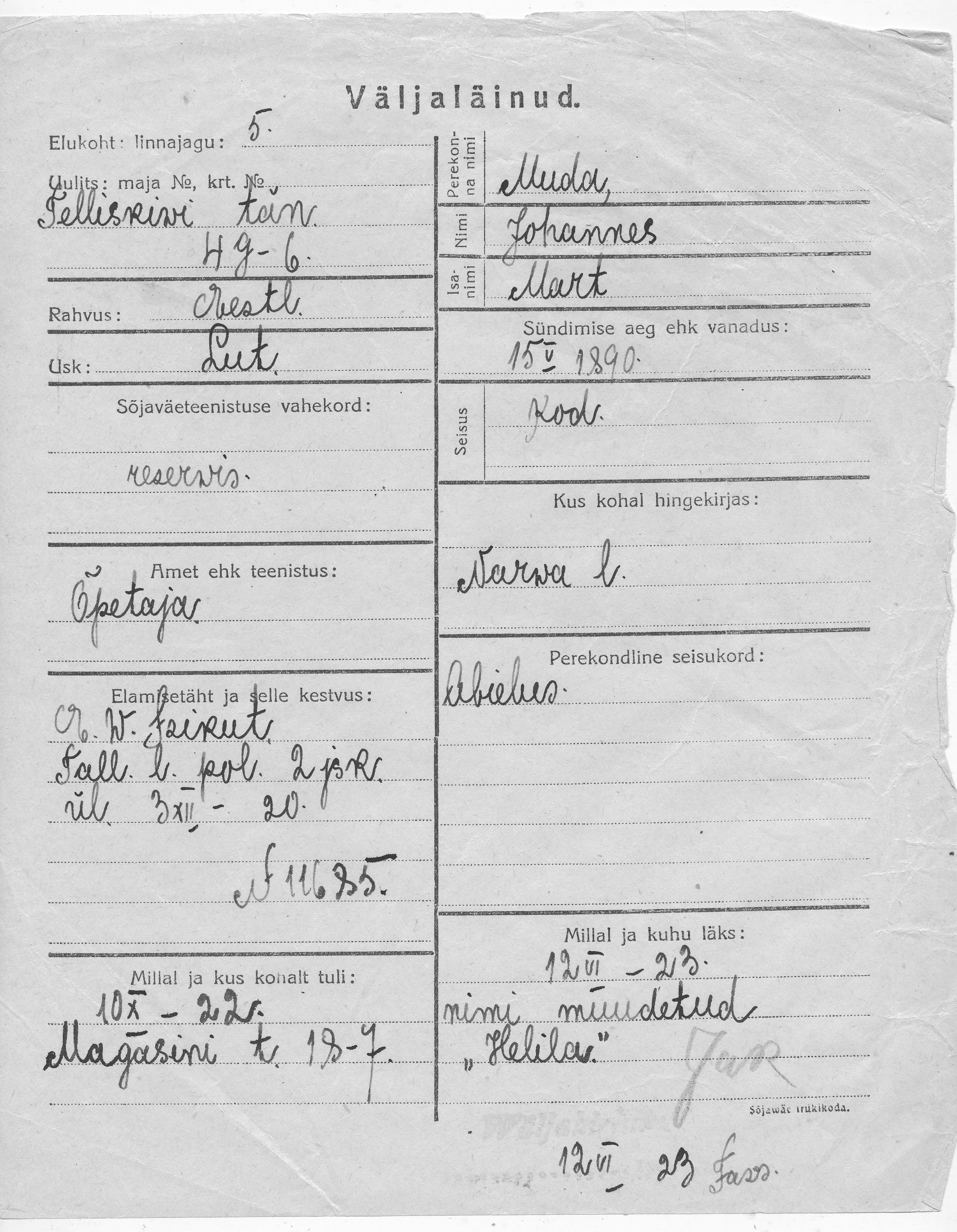 Muda, Johannes, Mart