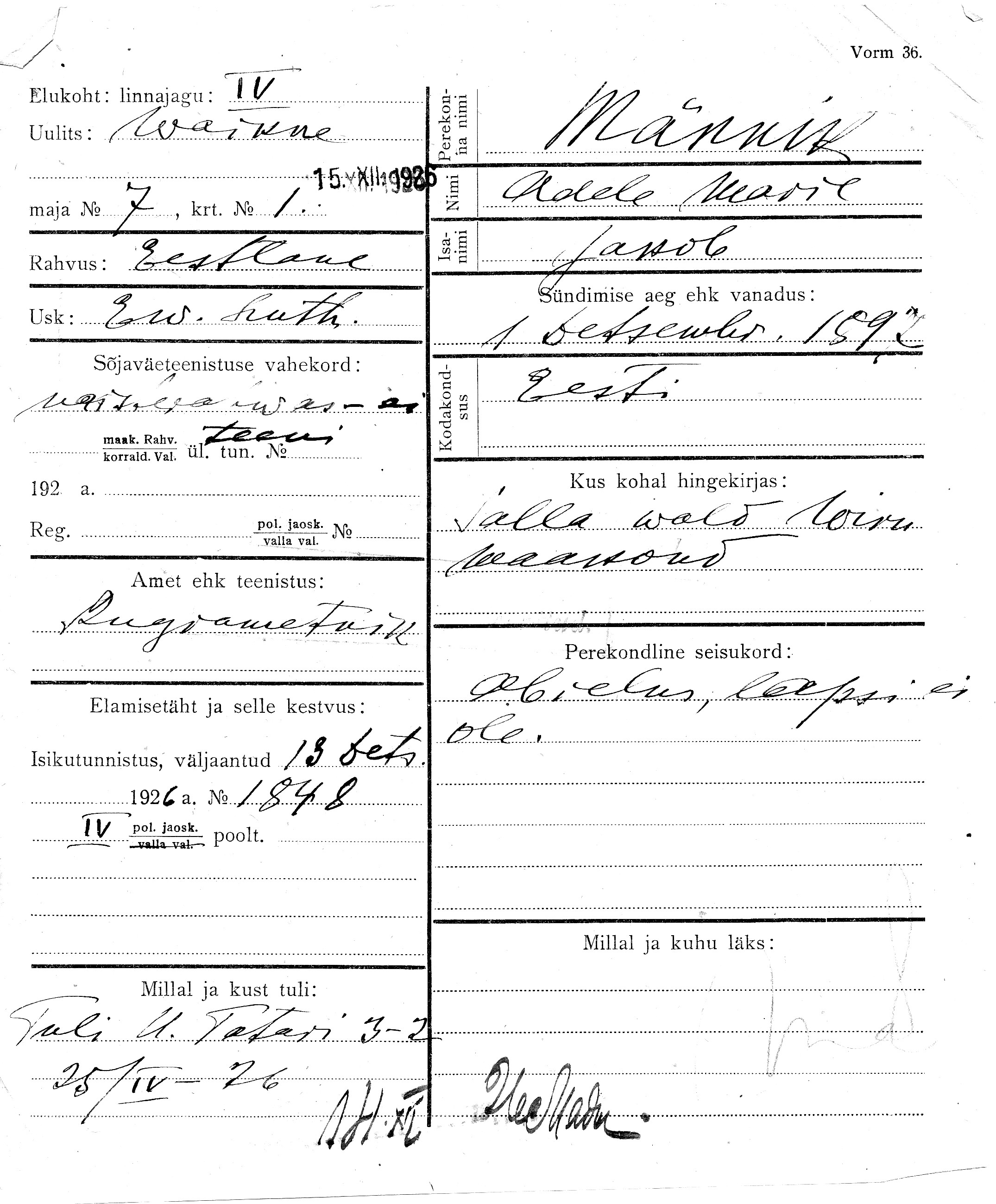 Männik, Adele Marie, Jakob