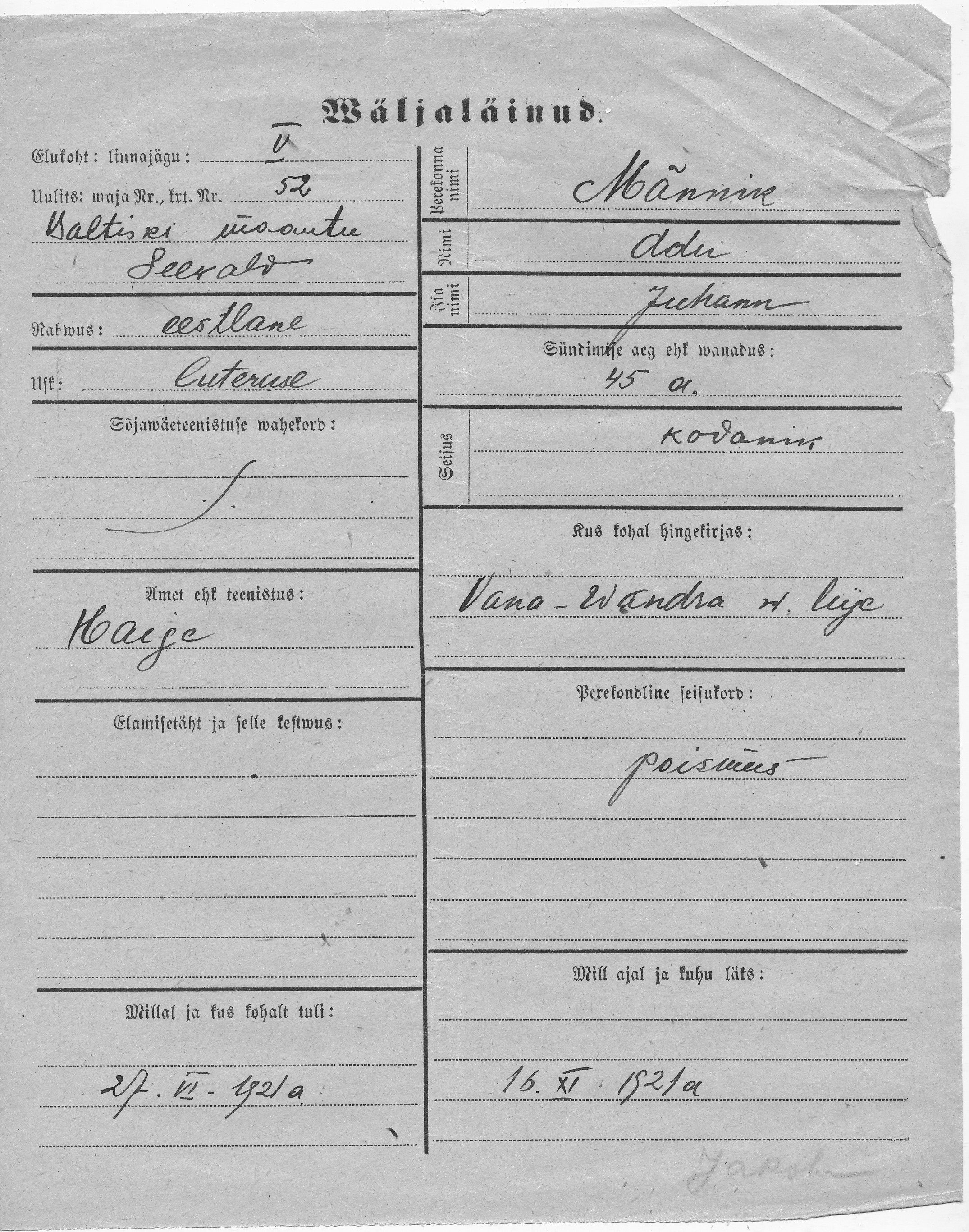 Männik, Adu, Juhann