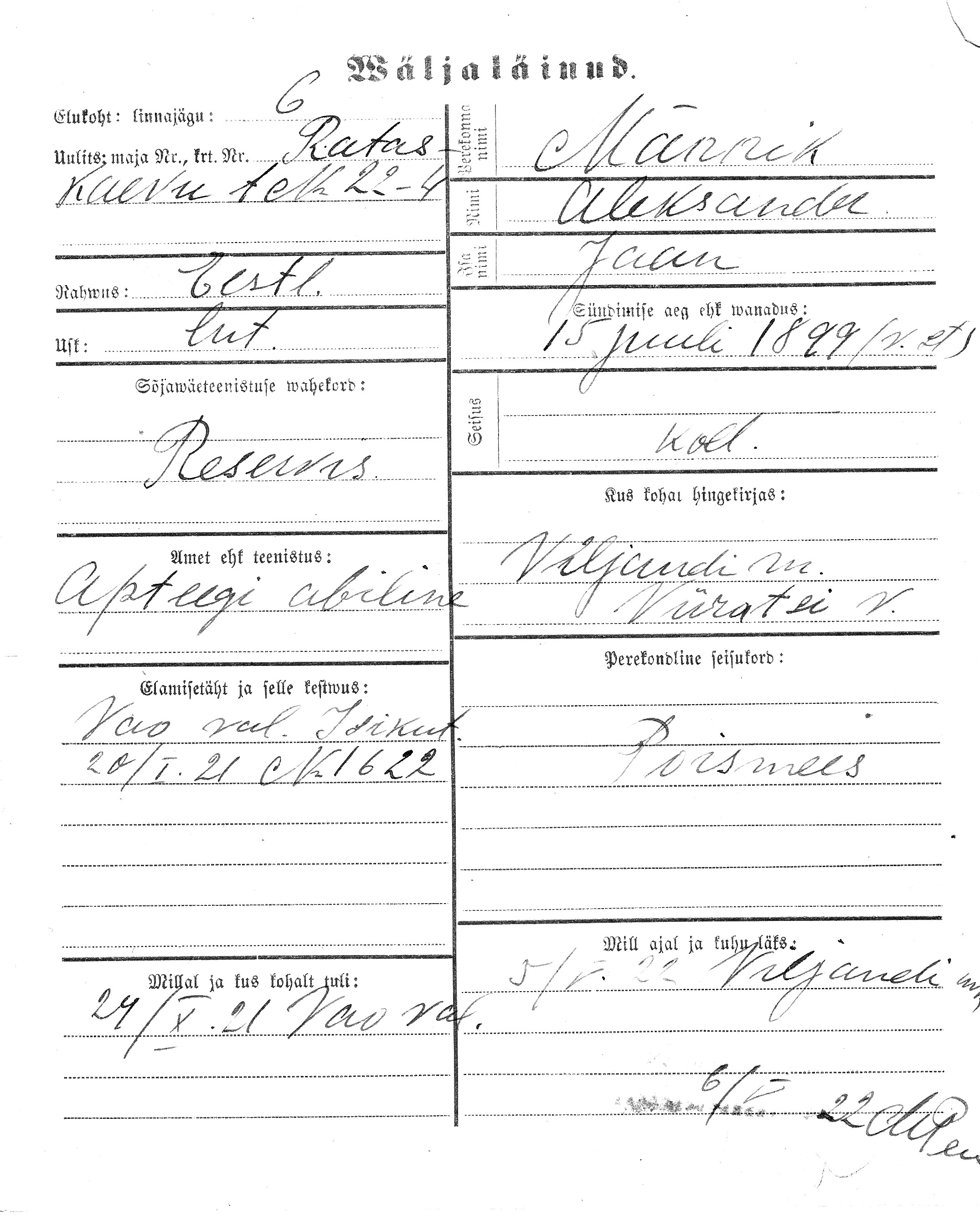 Männik, Aleksander, Jaan