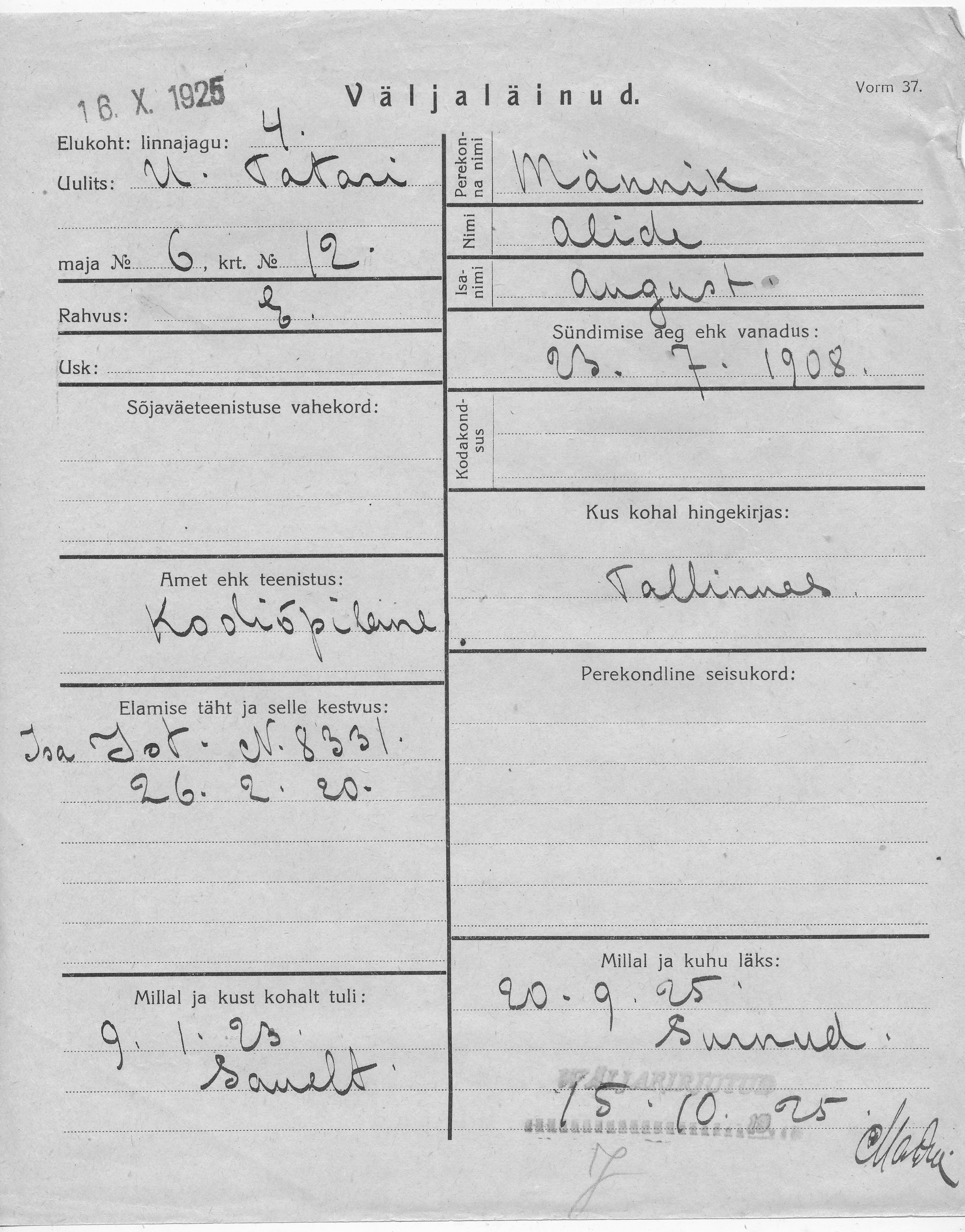 Männik, Alide, August