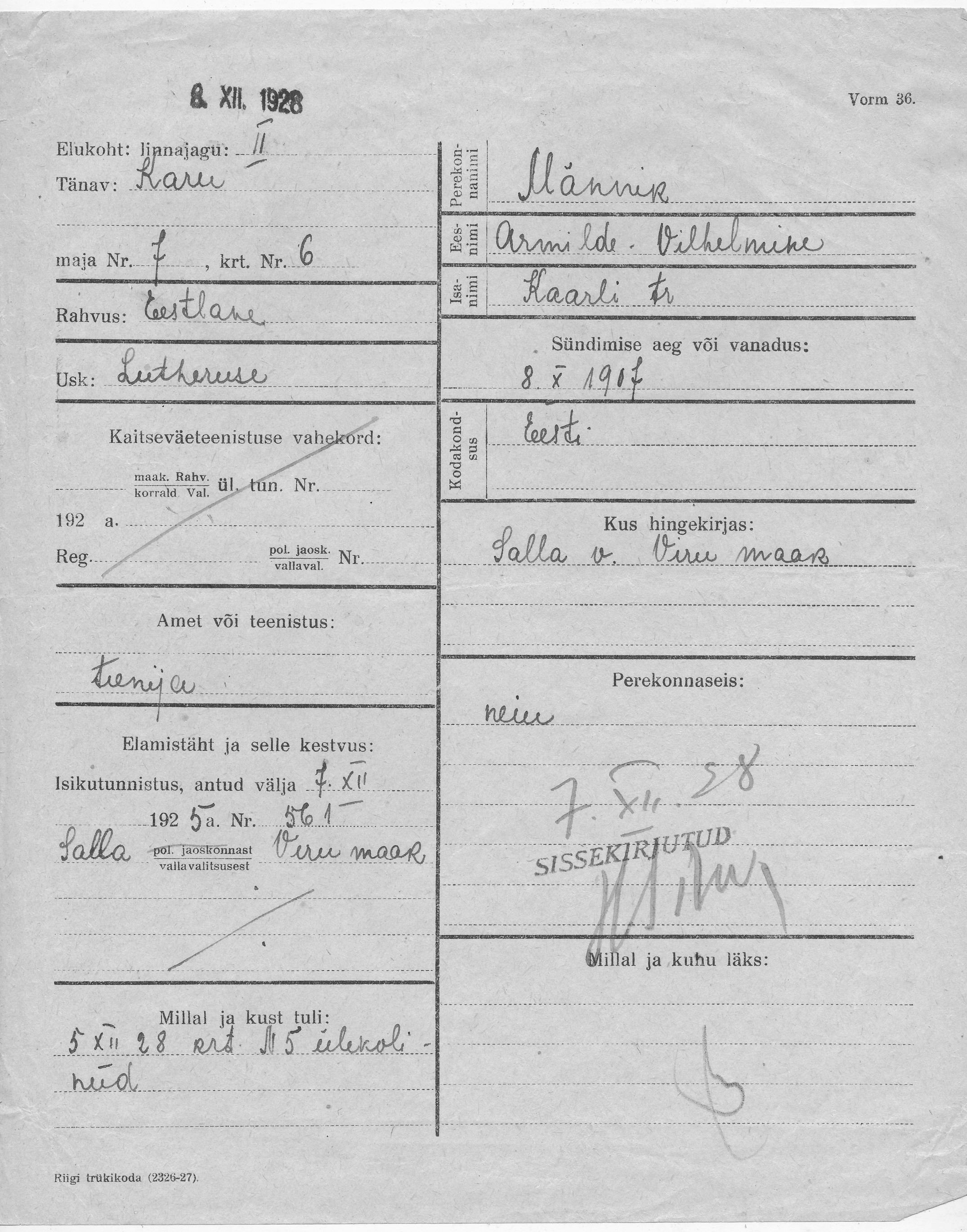 Männik, Armilde-Vilhelmine, Kaarel