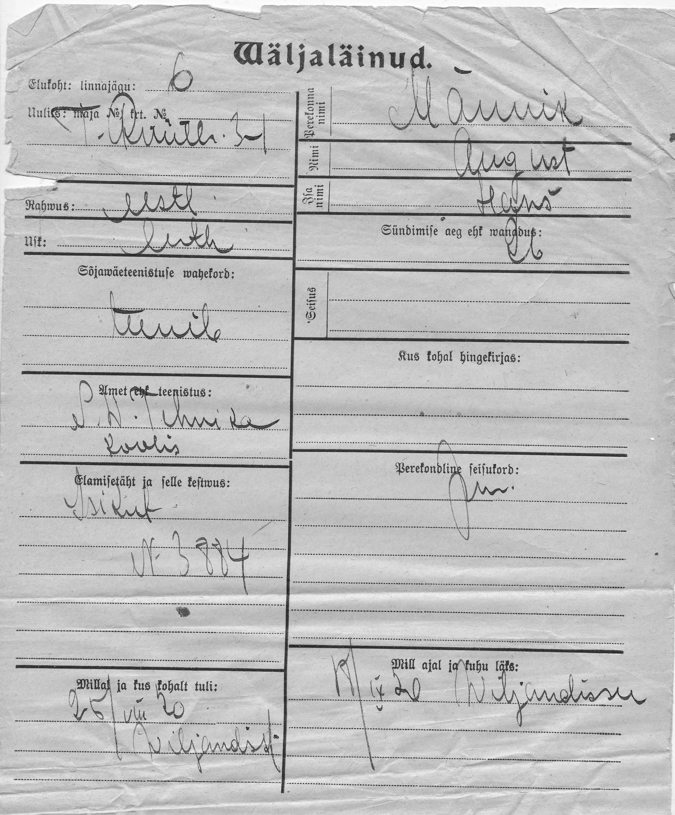 Männik, August, Hans