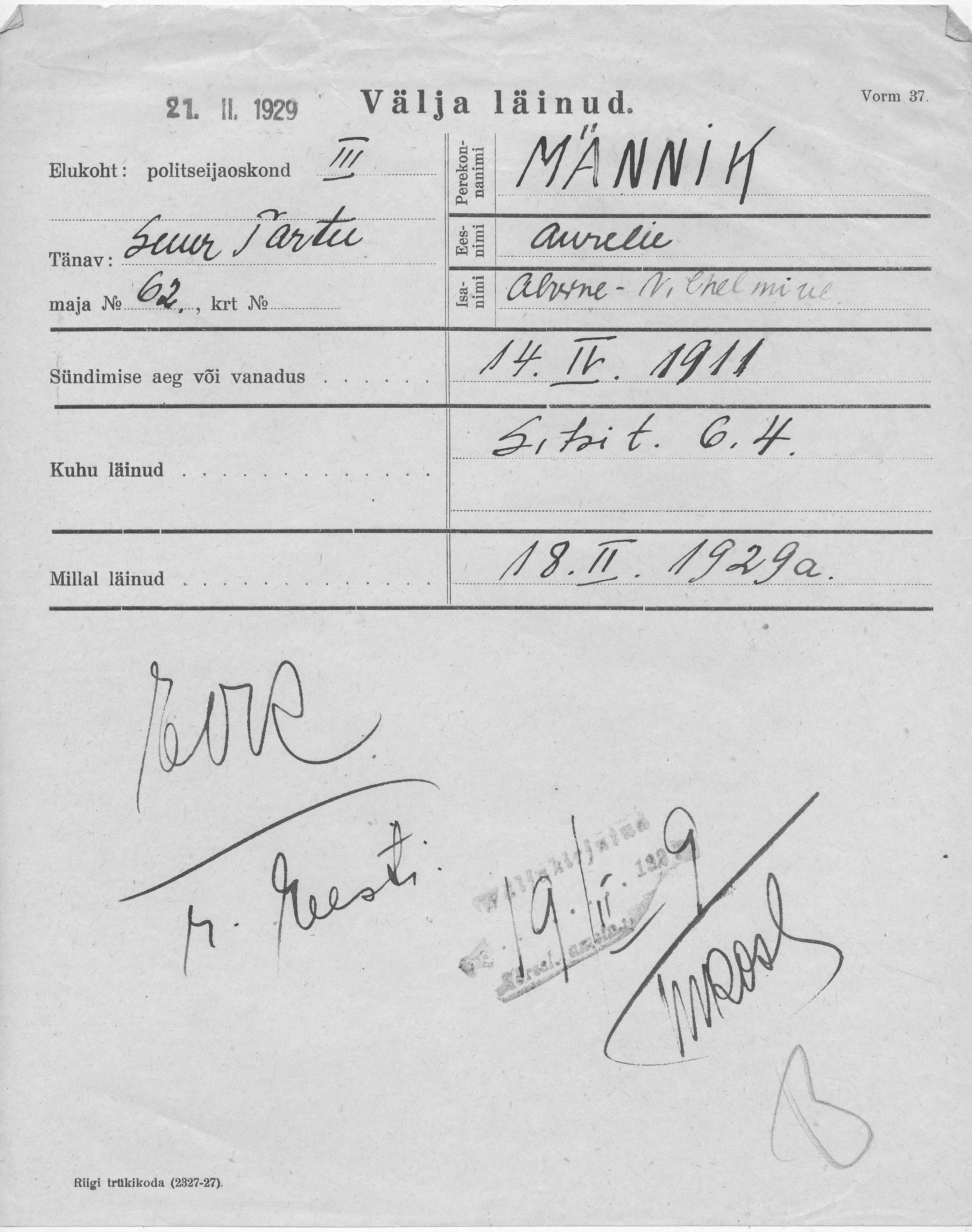 Männik, Aurelie, Alvine-Vilhelmine