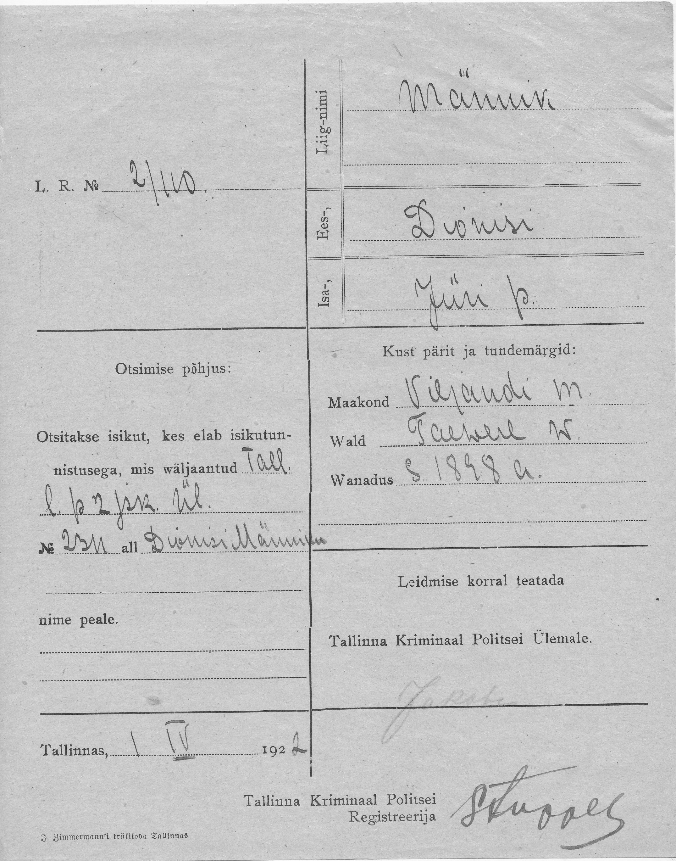 Männik, Dionisi, Jüri