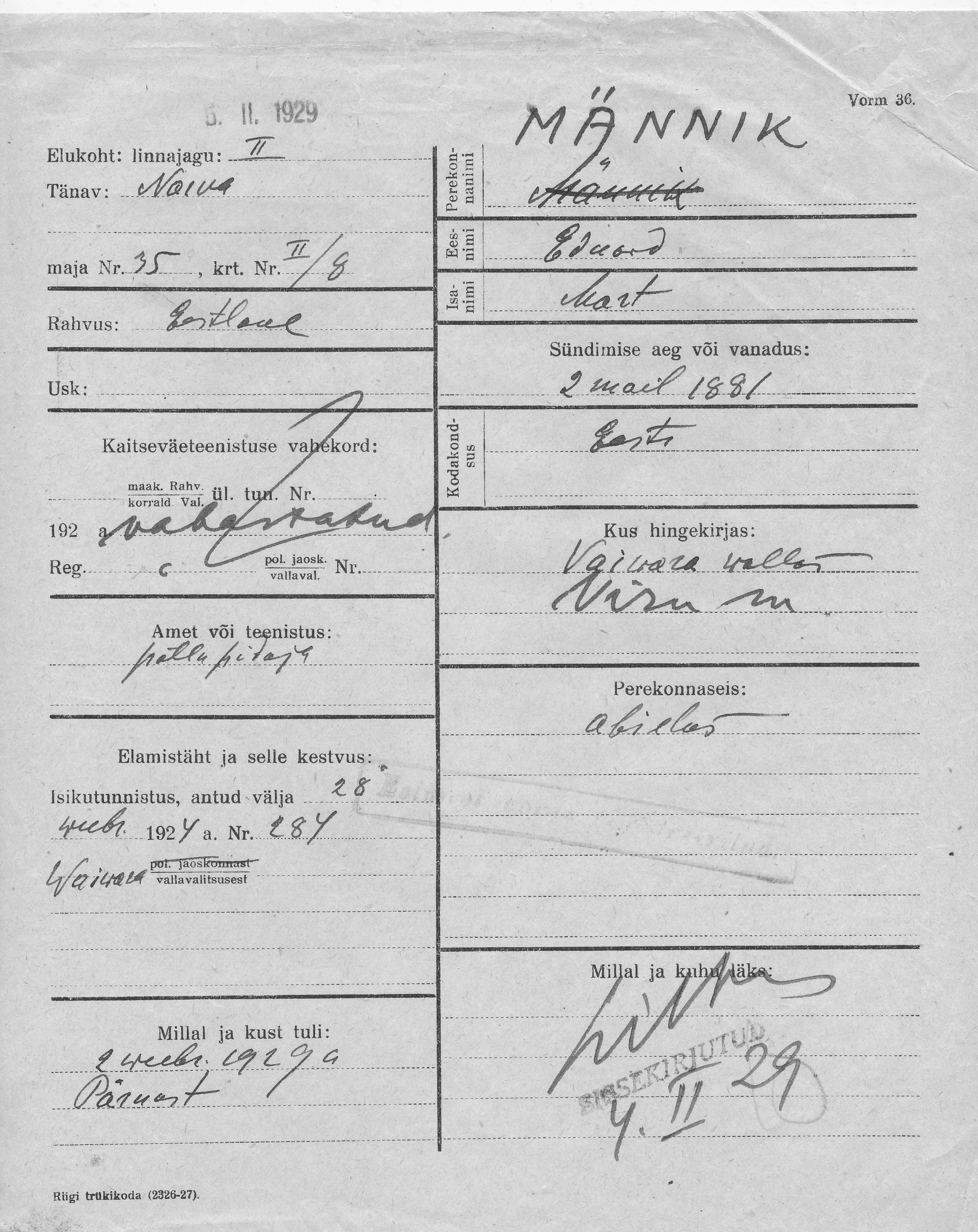 Männik, Eduard, Mart