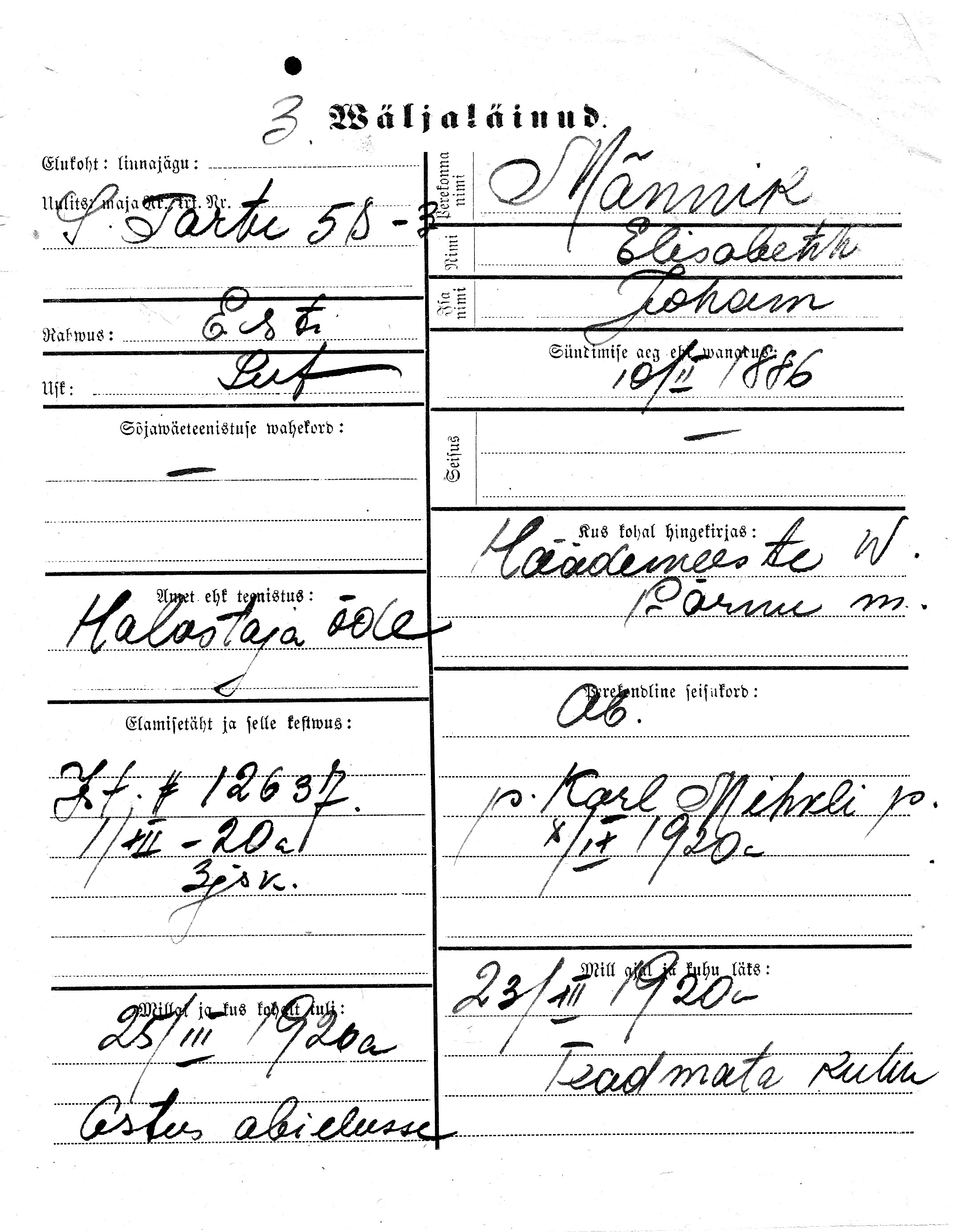 Männik, Elisabeth, Johan