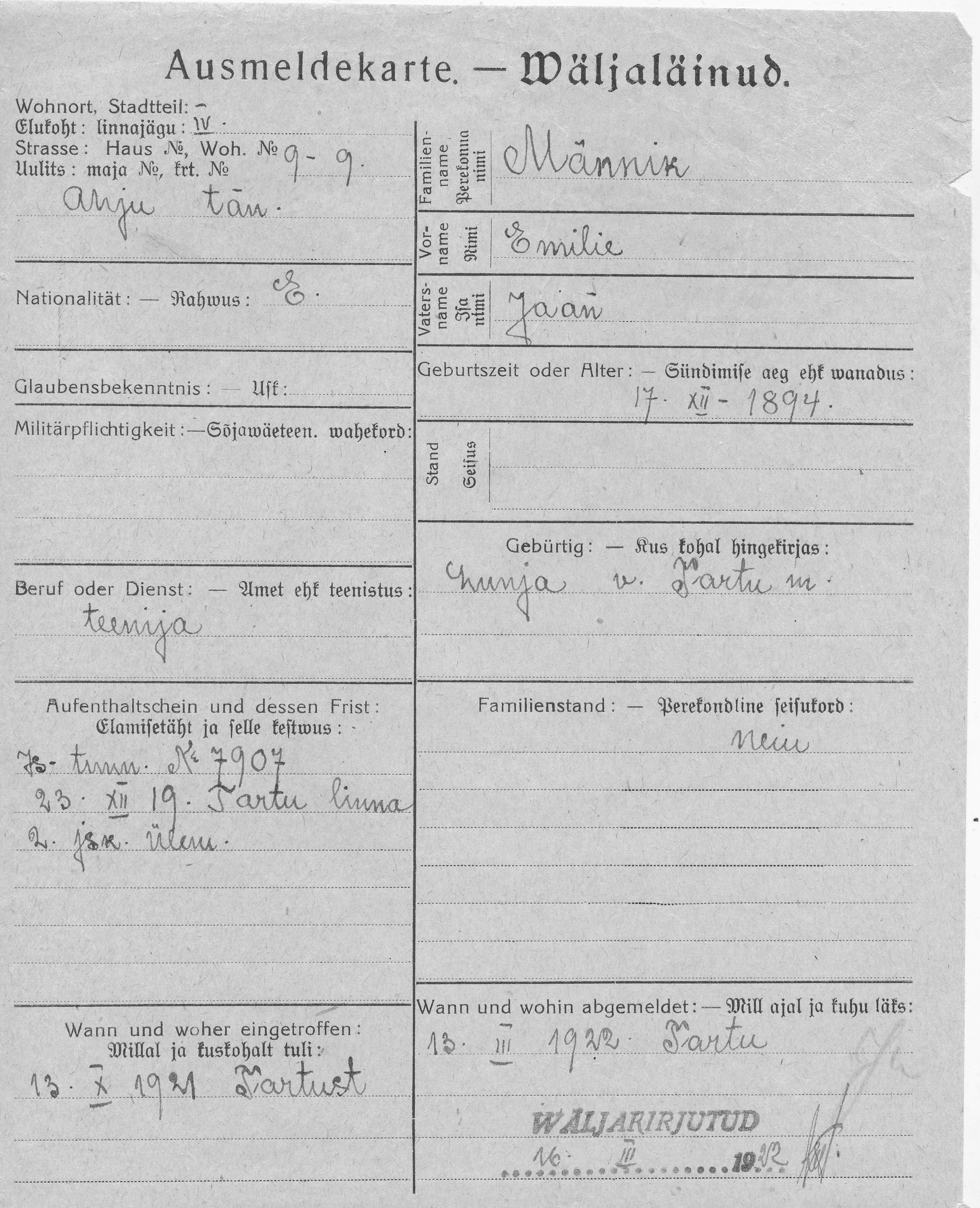 Männik, Emilie, Jaan