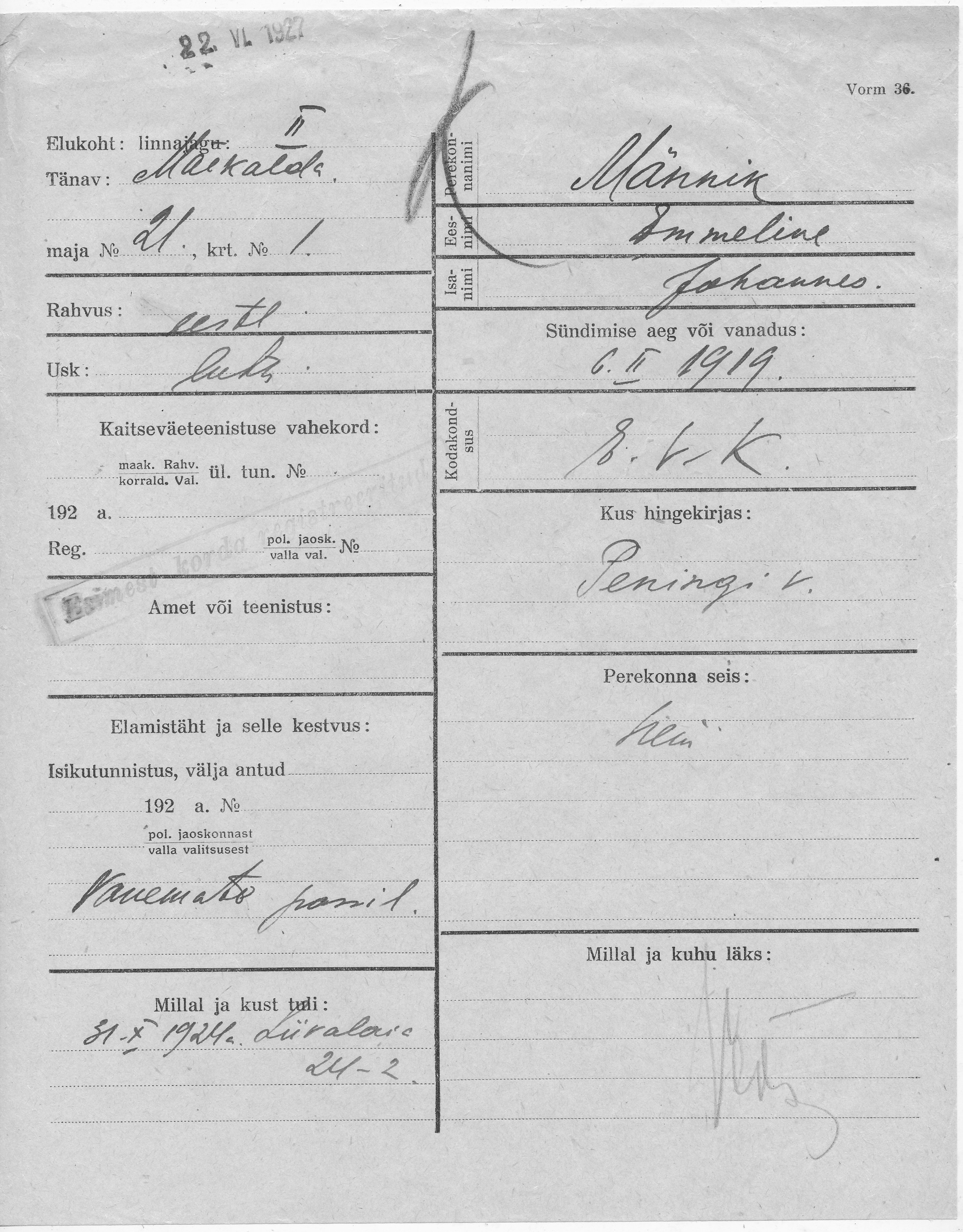 Männik, Emmeline, Johannes