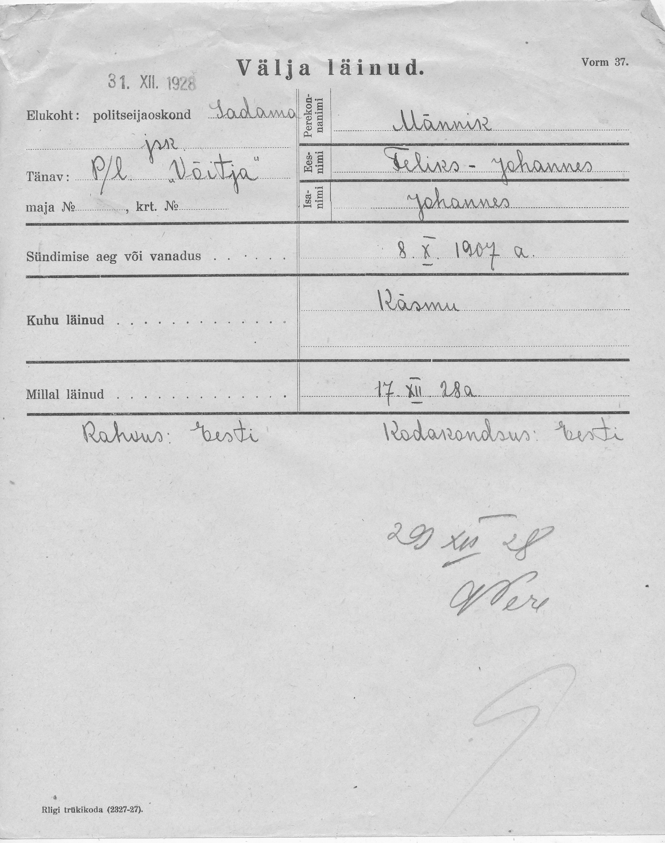 Männik, Feliks-Johannes, Johannes