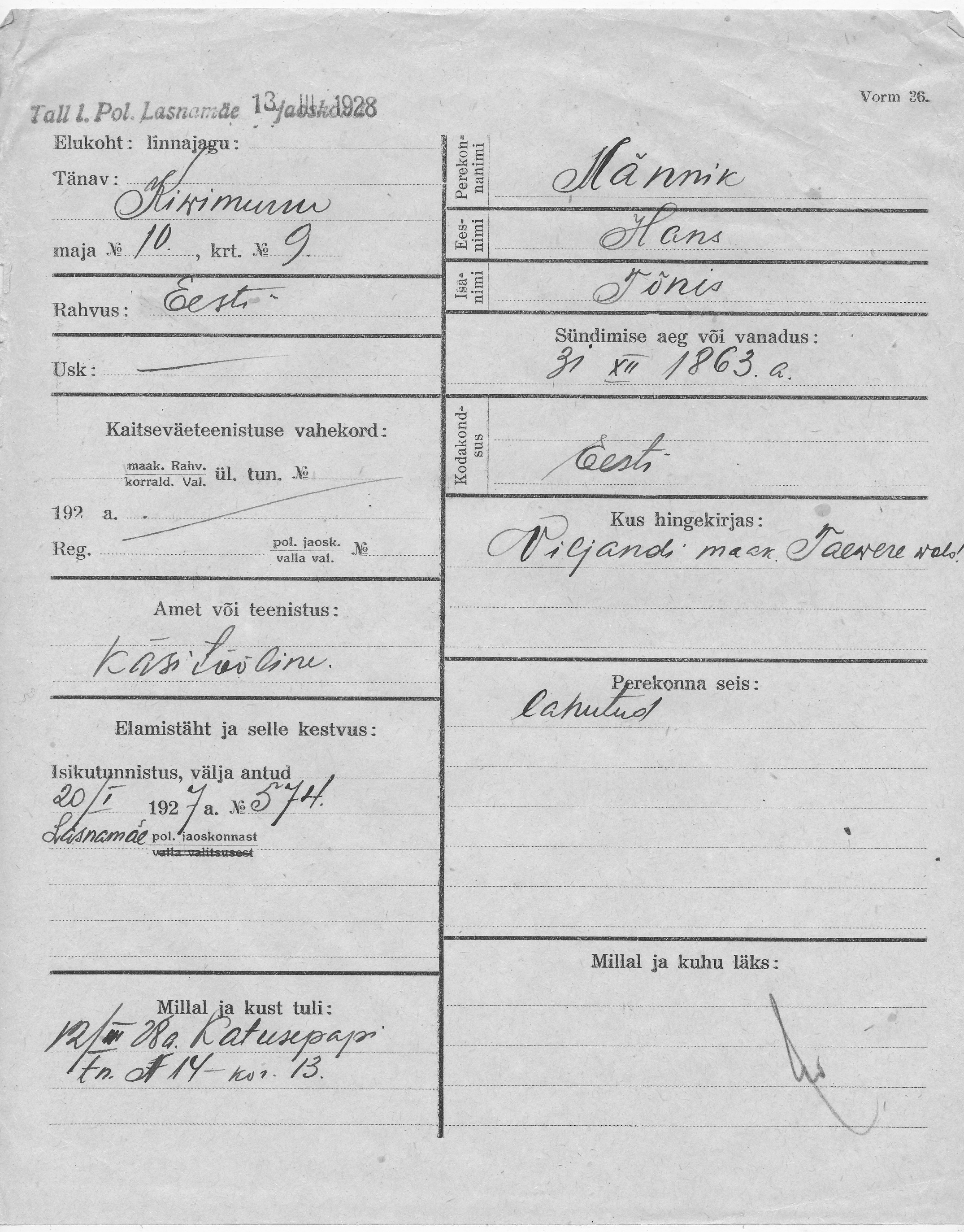 Männik, Hans, Tõnis