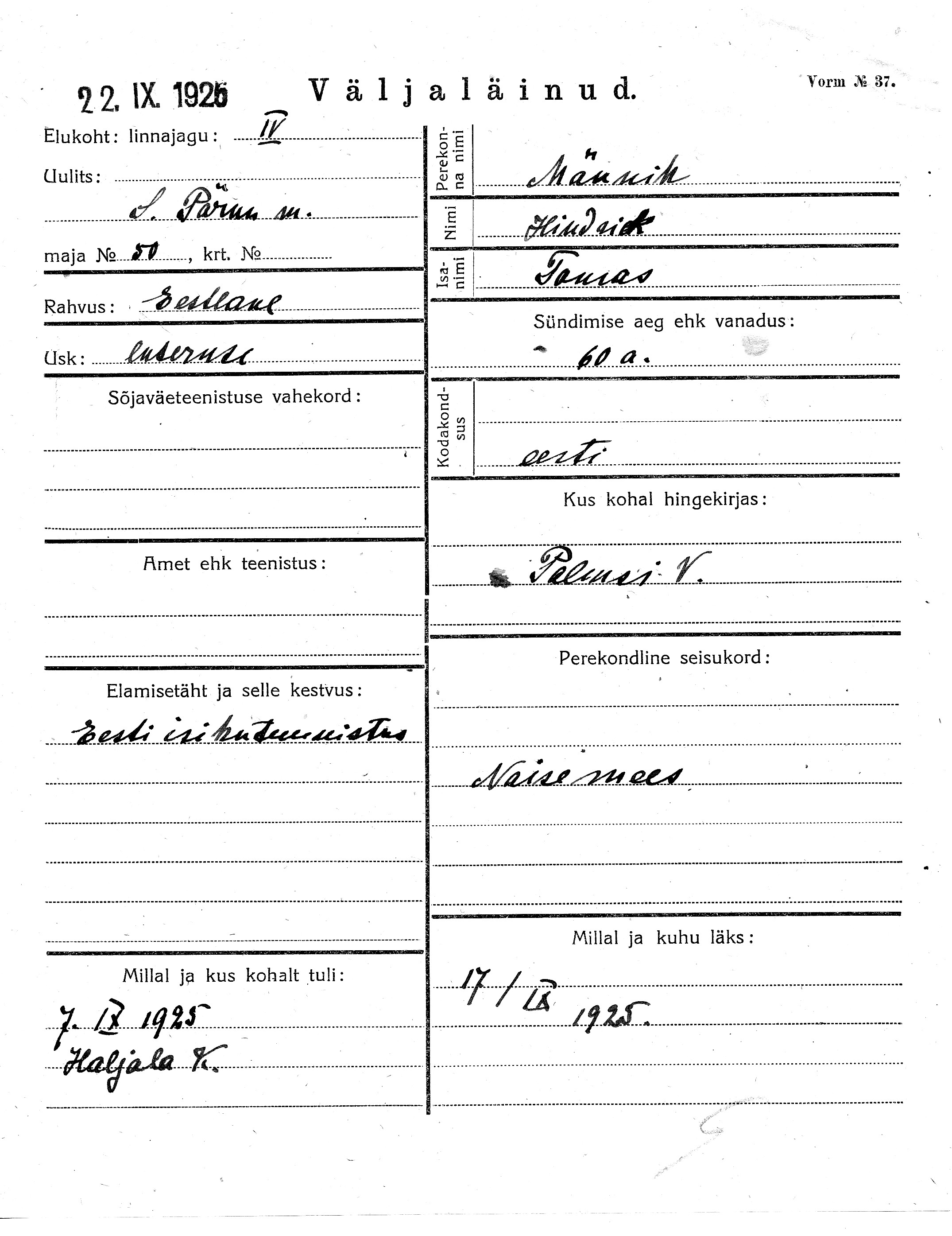 Männik, Hindrik, Tomas