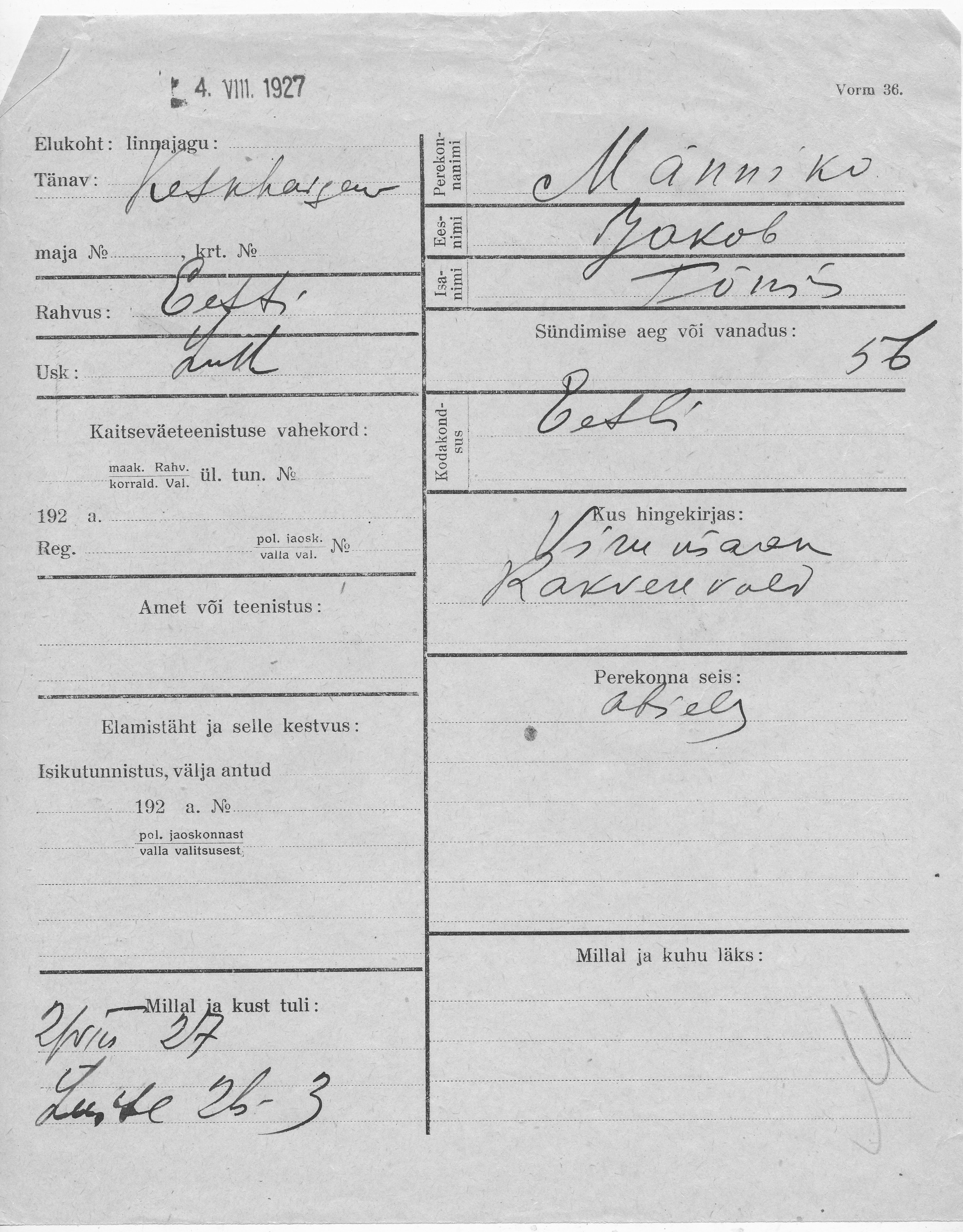 Männik, Jakob, Tõnis