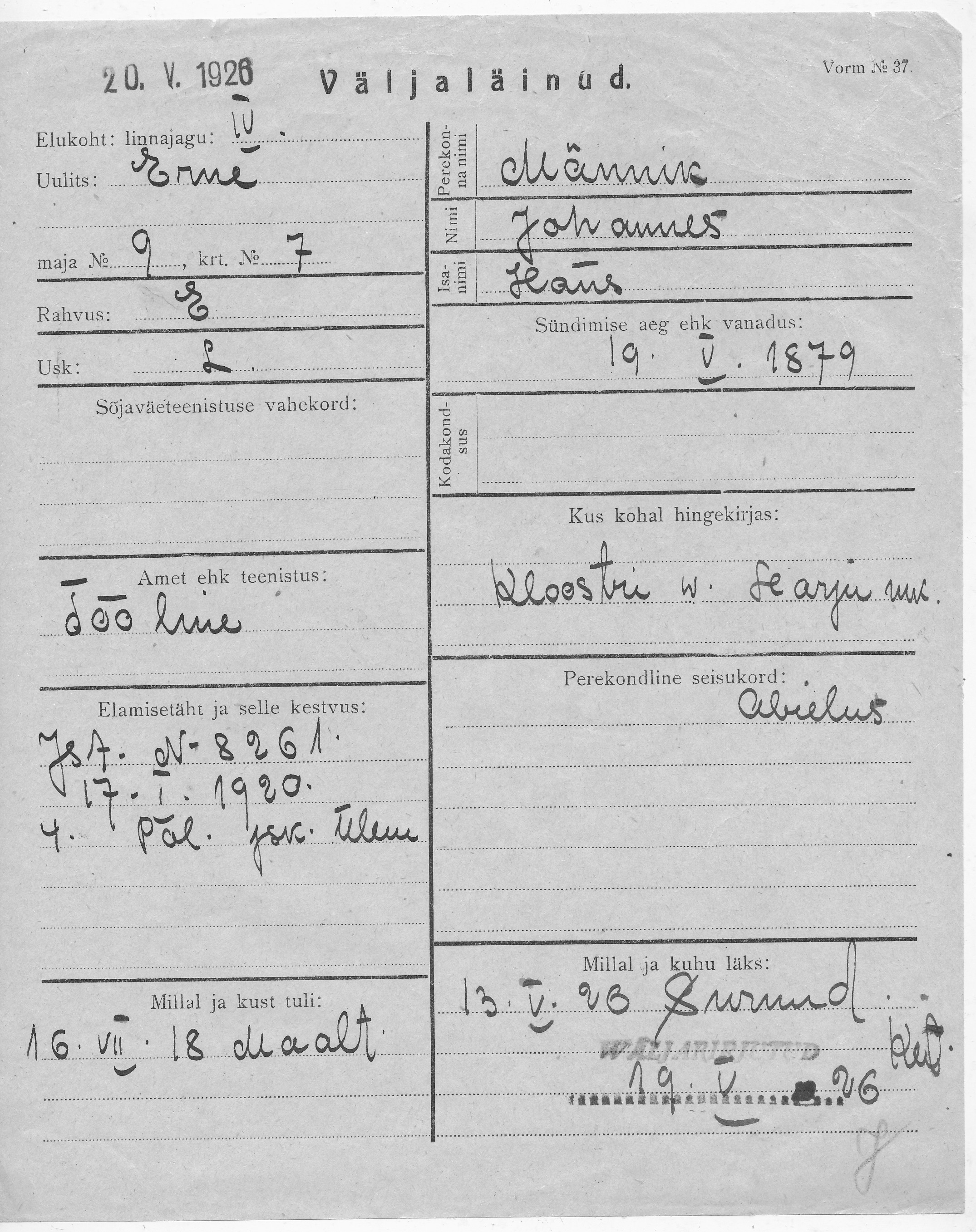 Männik, Johannes, Hans