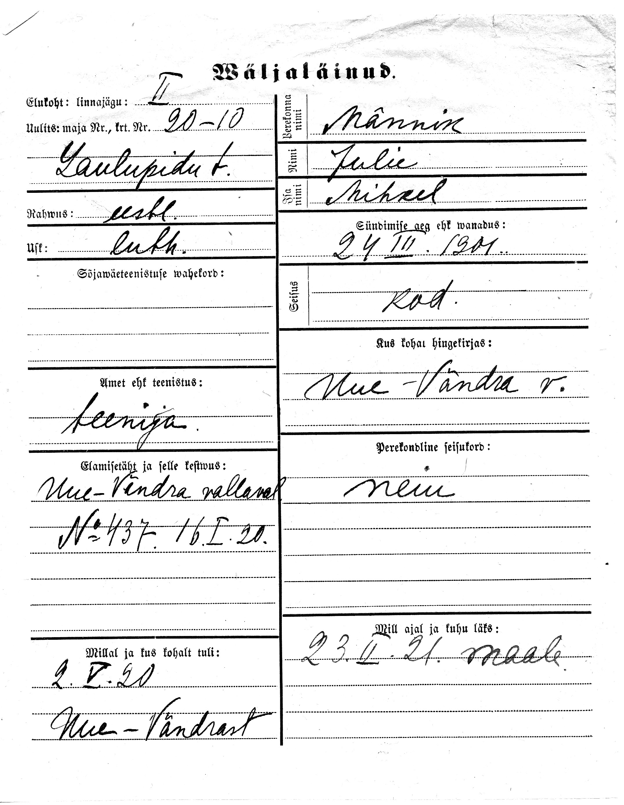 Männik, Julie, Mihkel