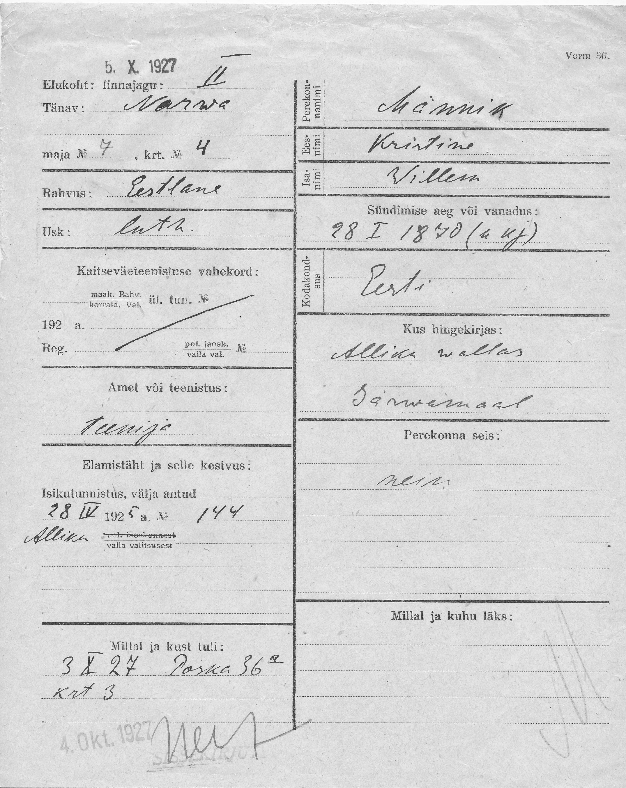 Männik, Kristine, Willem