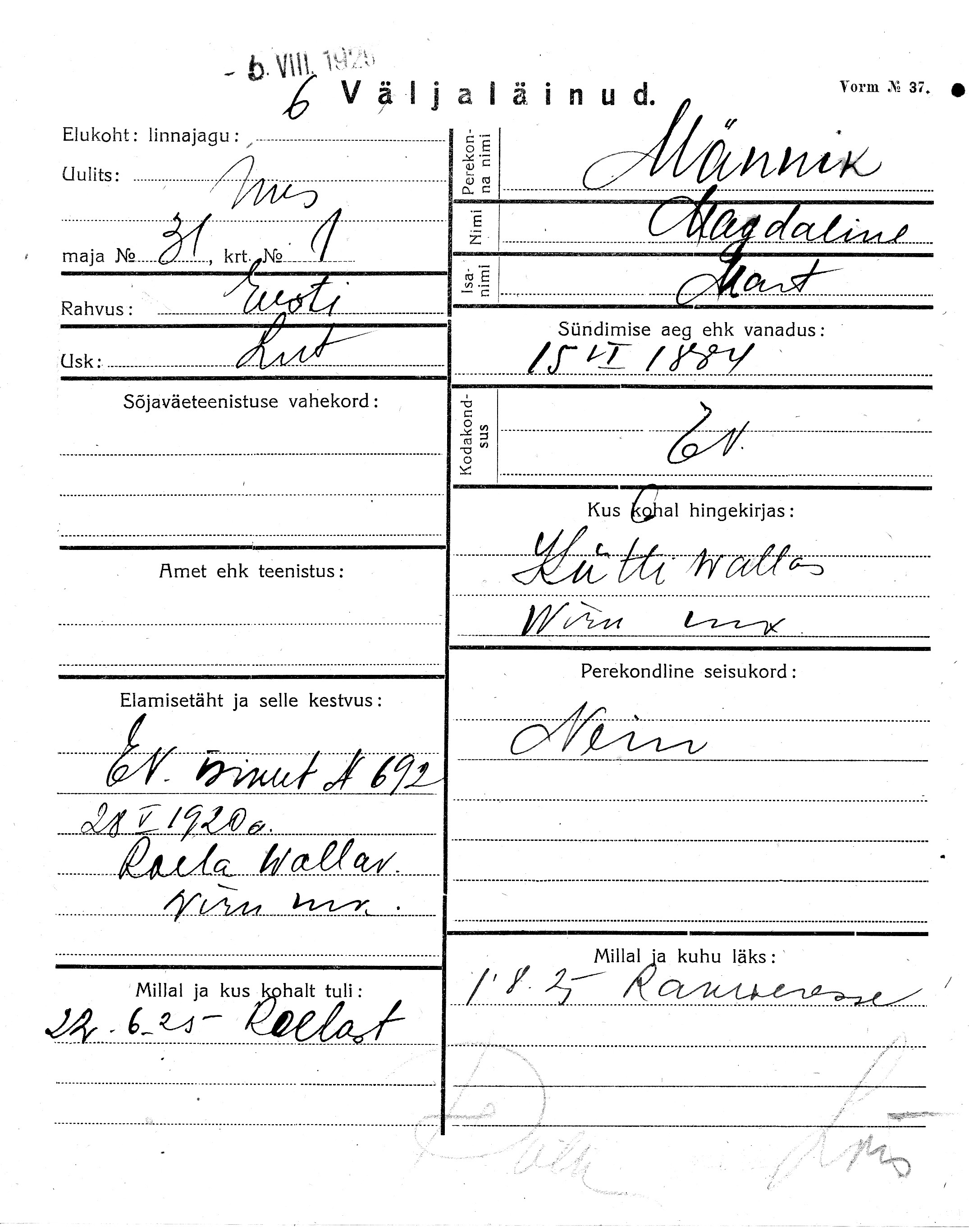 Männik, Magdaline, Mart