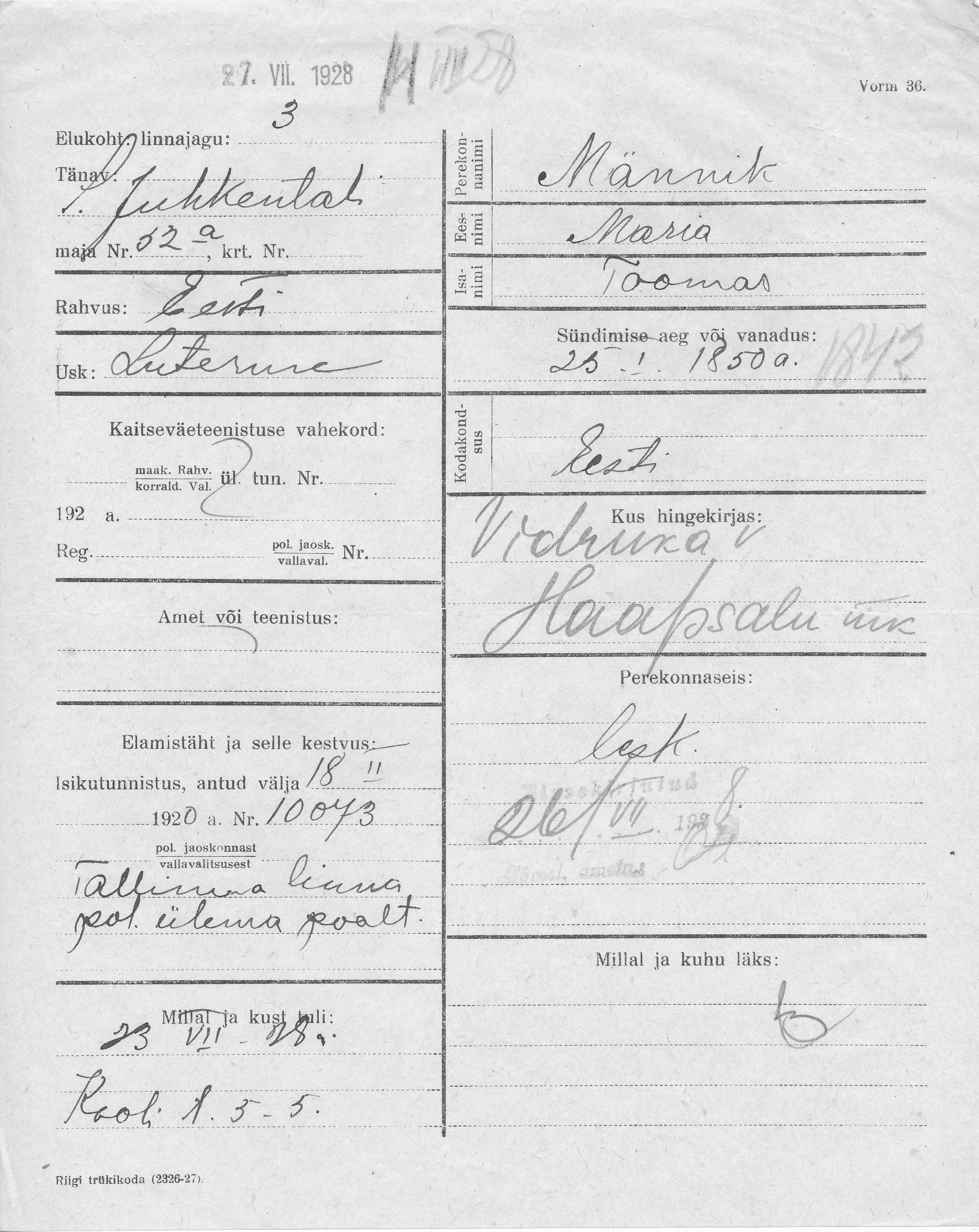 Männik, Maria, Toomas