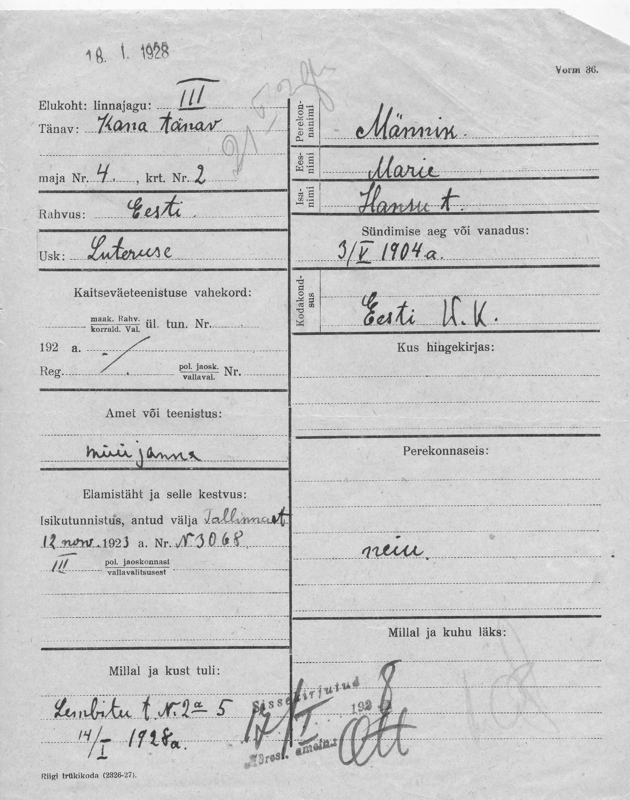 Männik, Marie, Hans