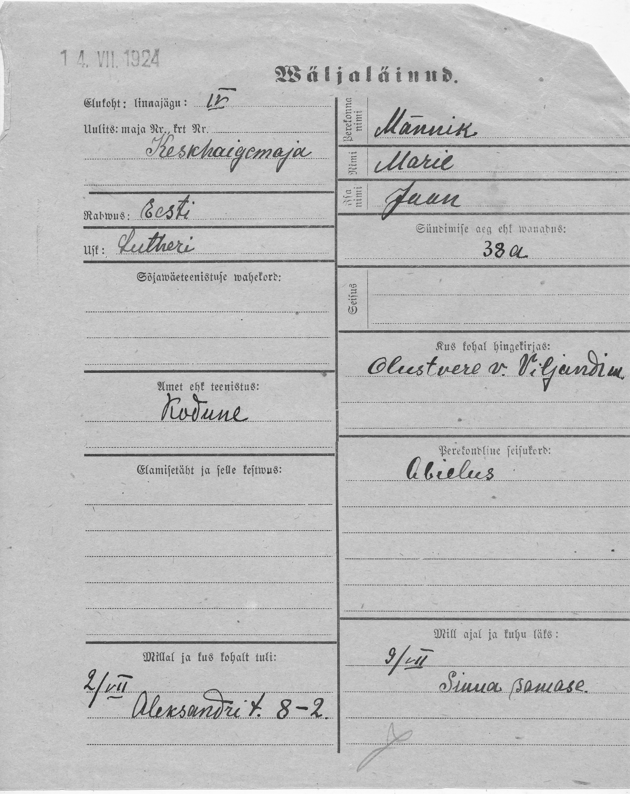 Männik, Marie, Jaan