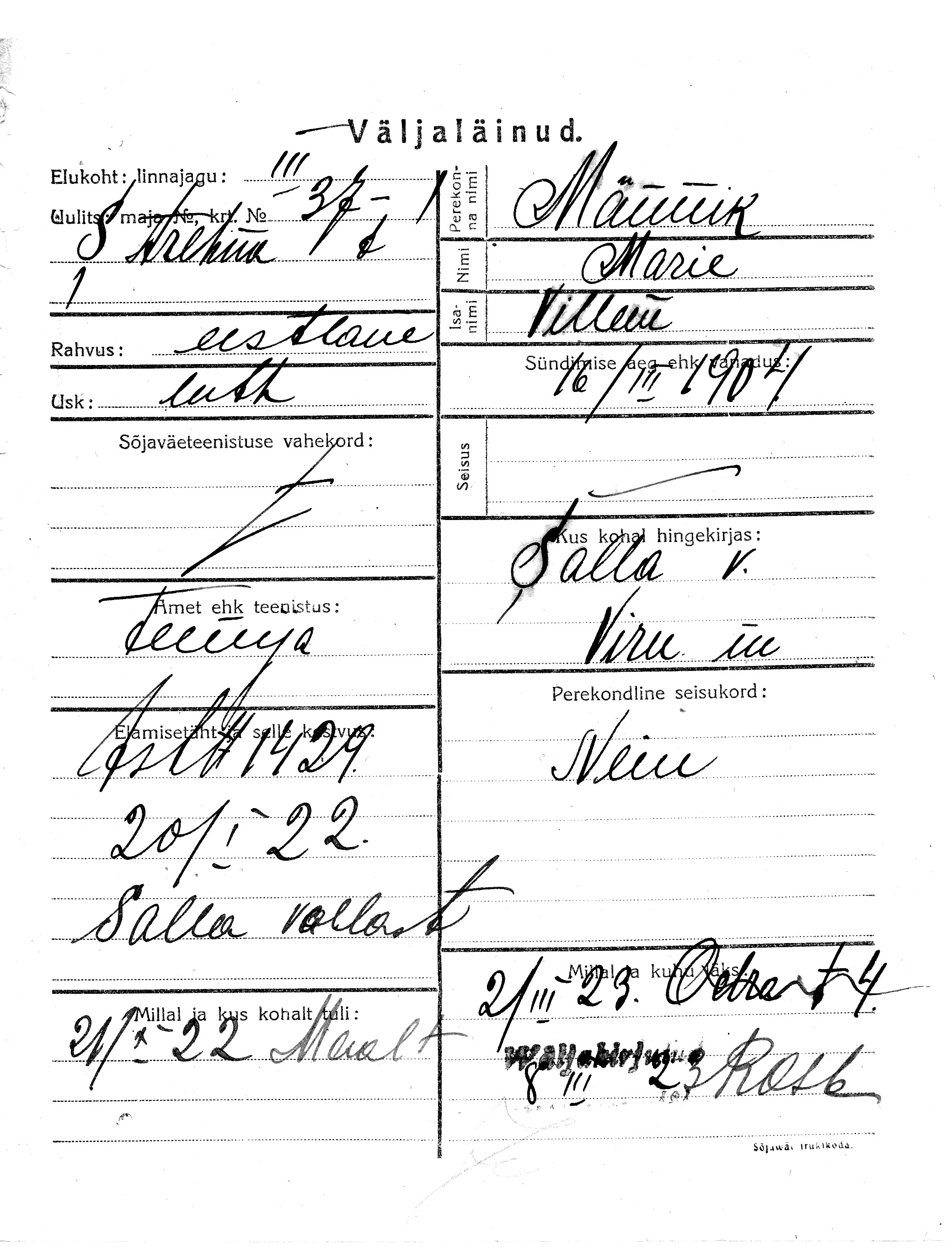 Männik, Marie, Villem