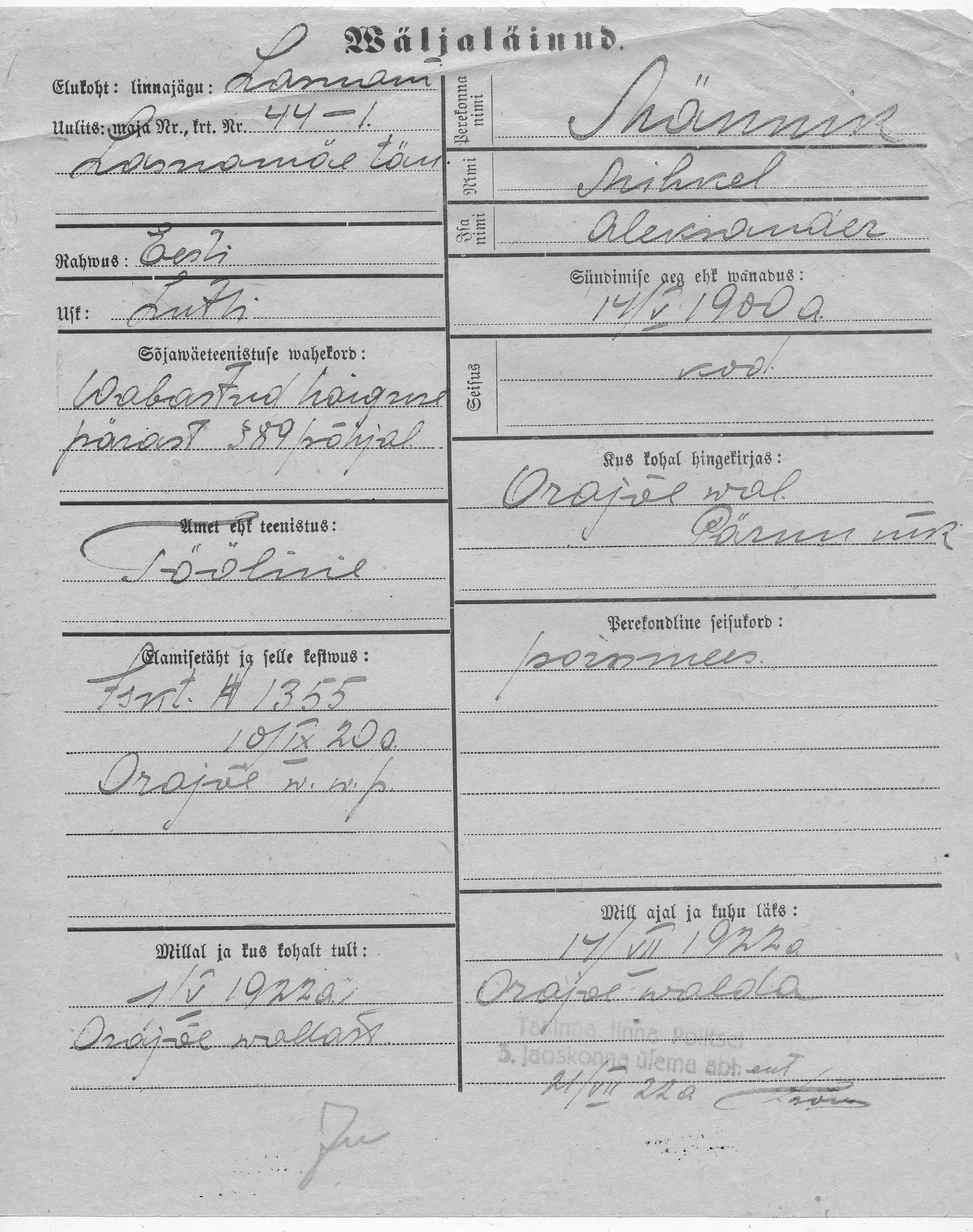 Männik, Mihkel, Aleksander