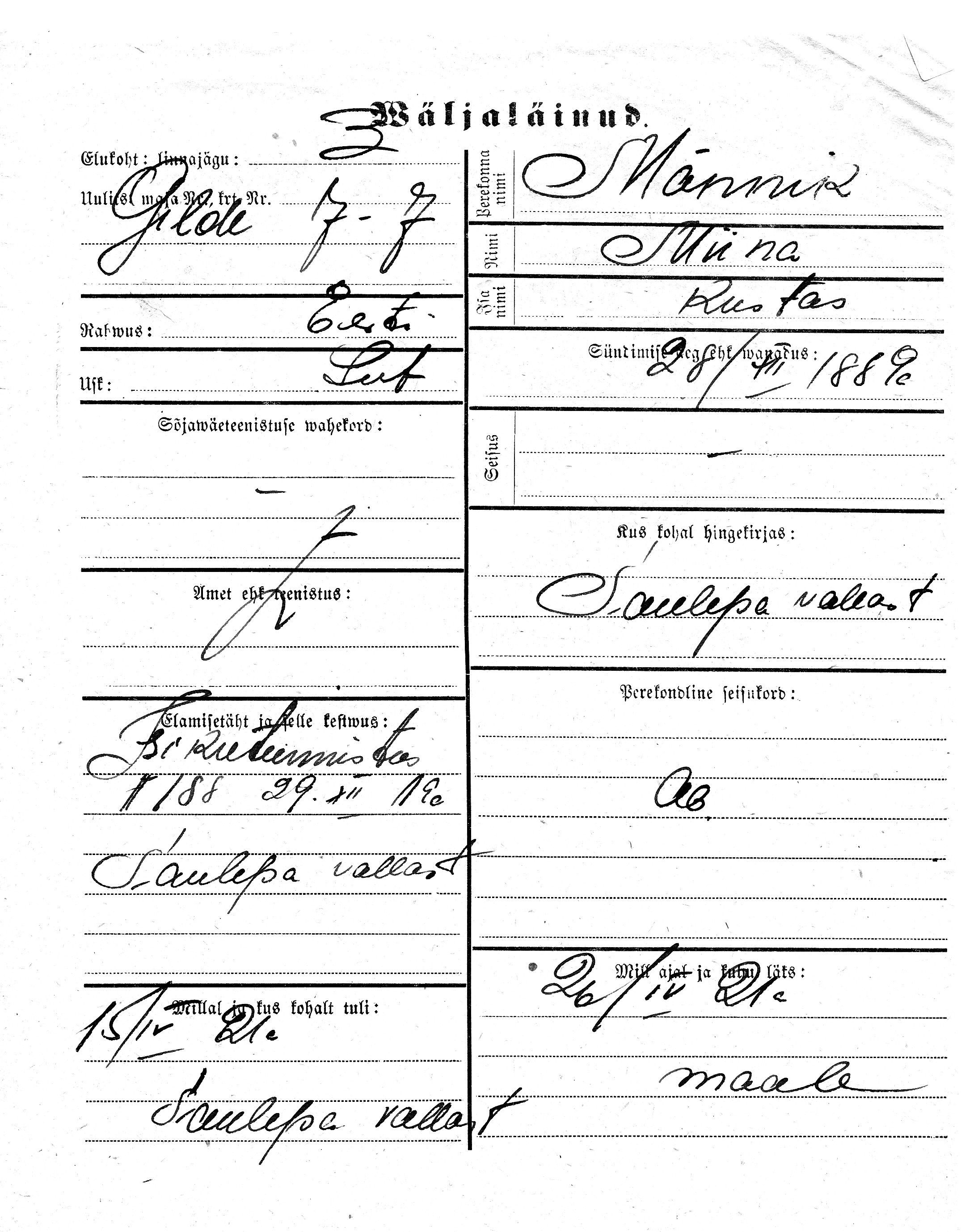 Männik, Miina, Kustas