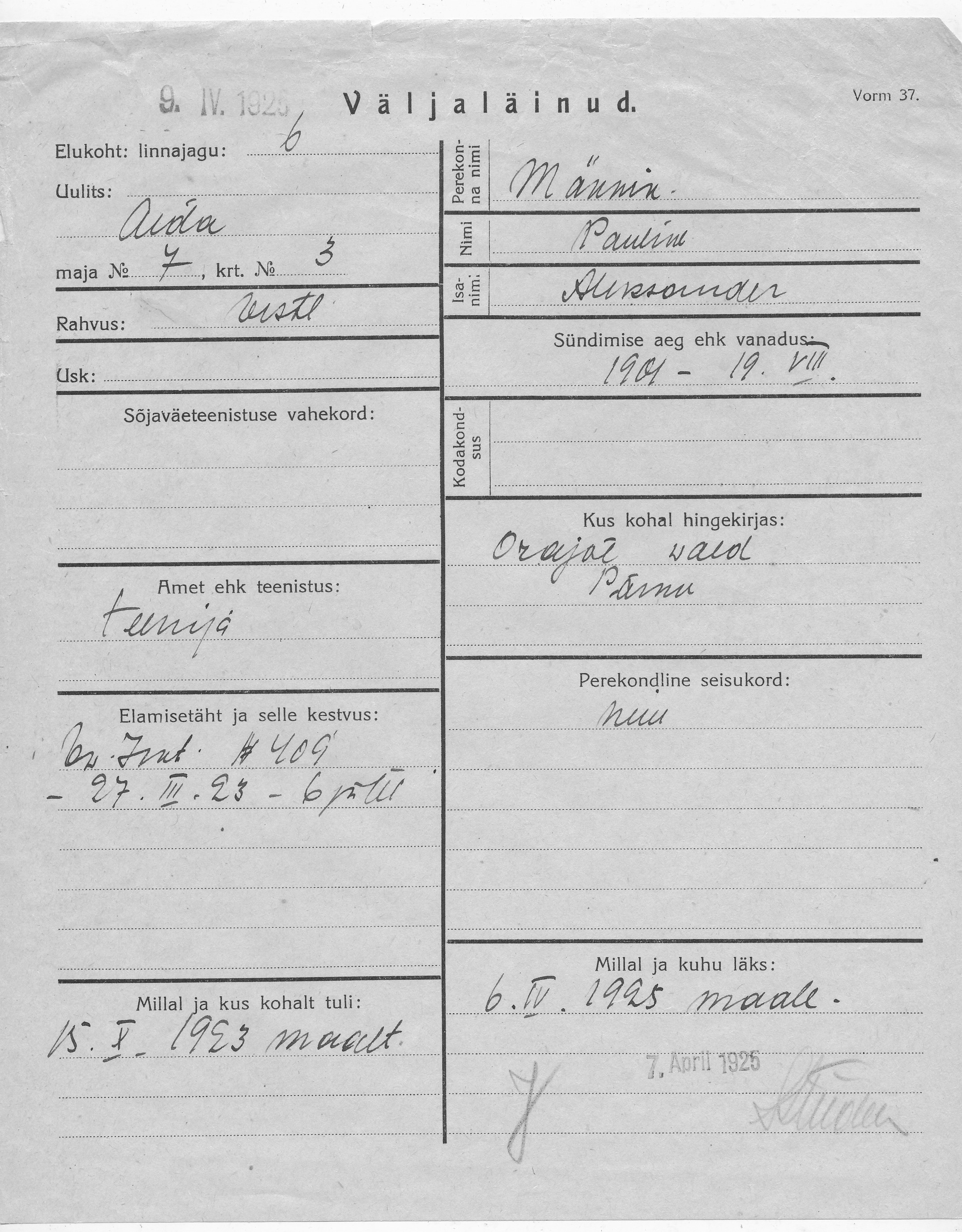 Männik, Pauline, Aleksander