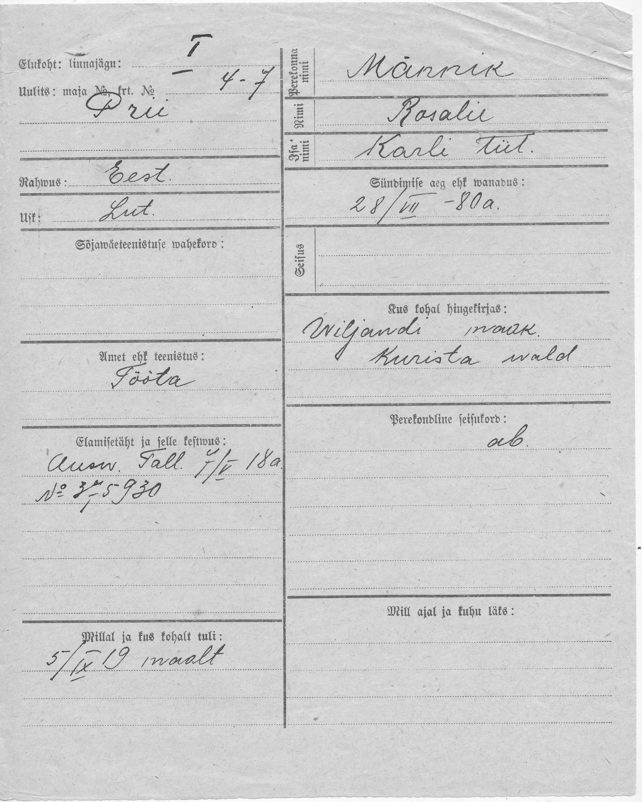 Männik, Rosalie, Karl