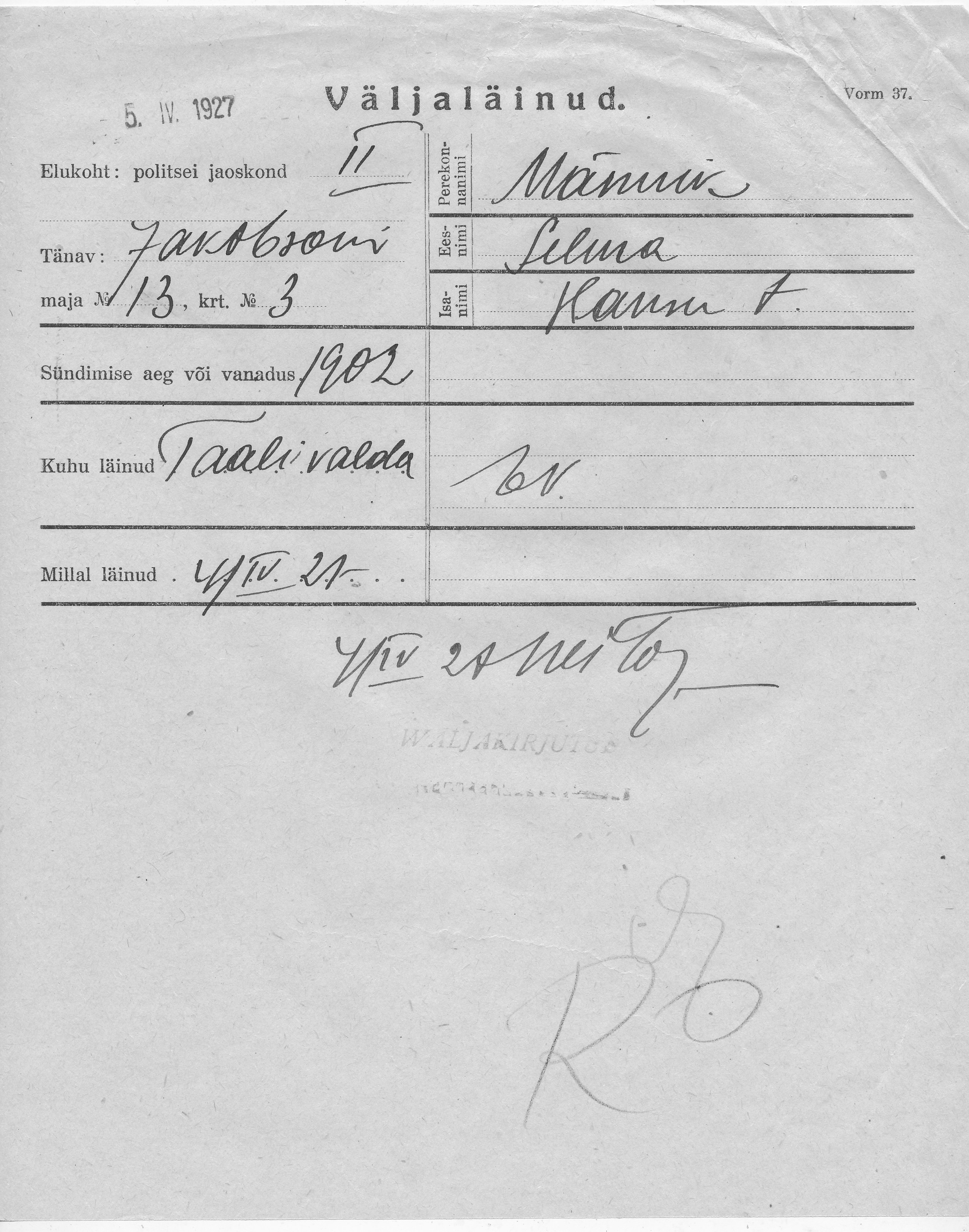 Männik, Selma, Hans