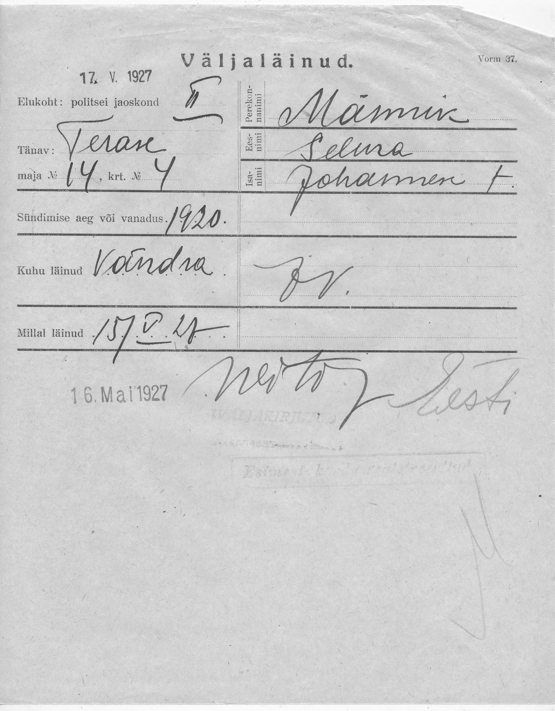 Männik, Selma, Johannes