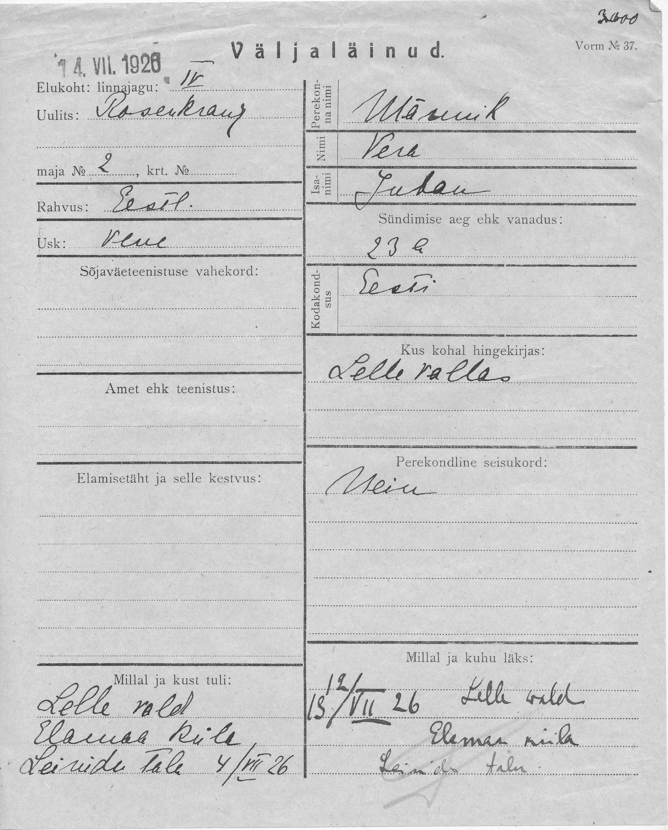 Männik, Vera, Juhan