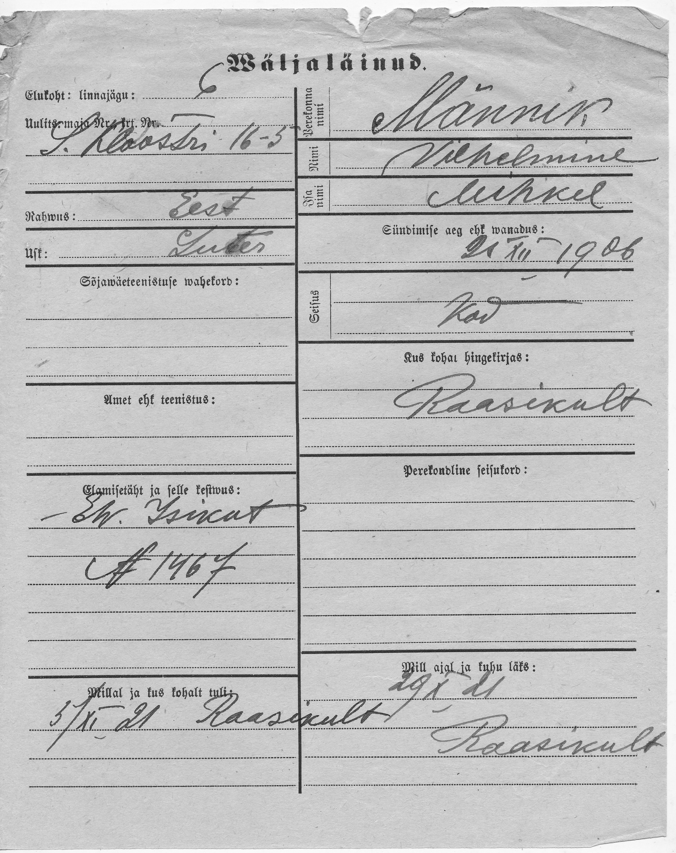 Männik, Vilhelmine, Mihkel