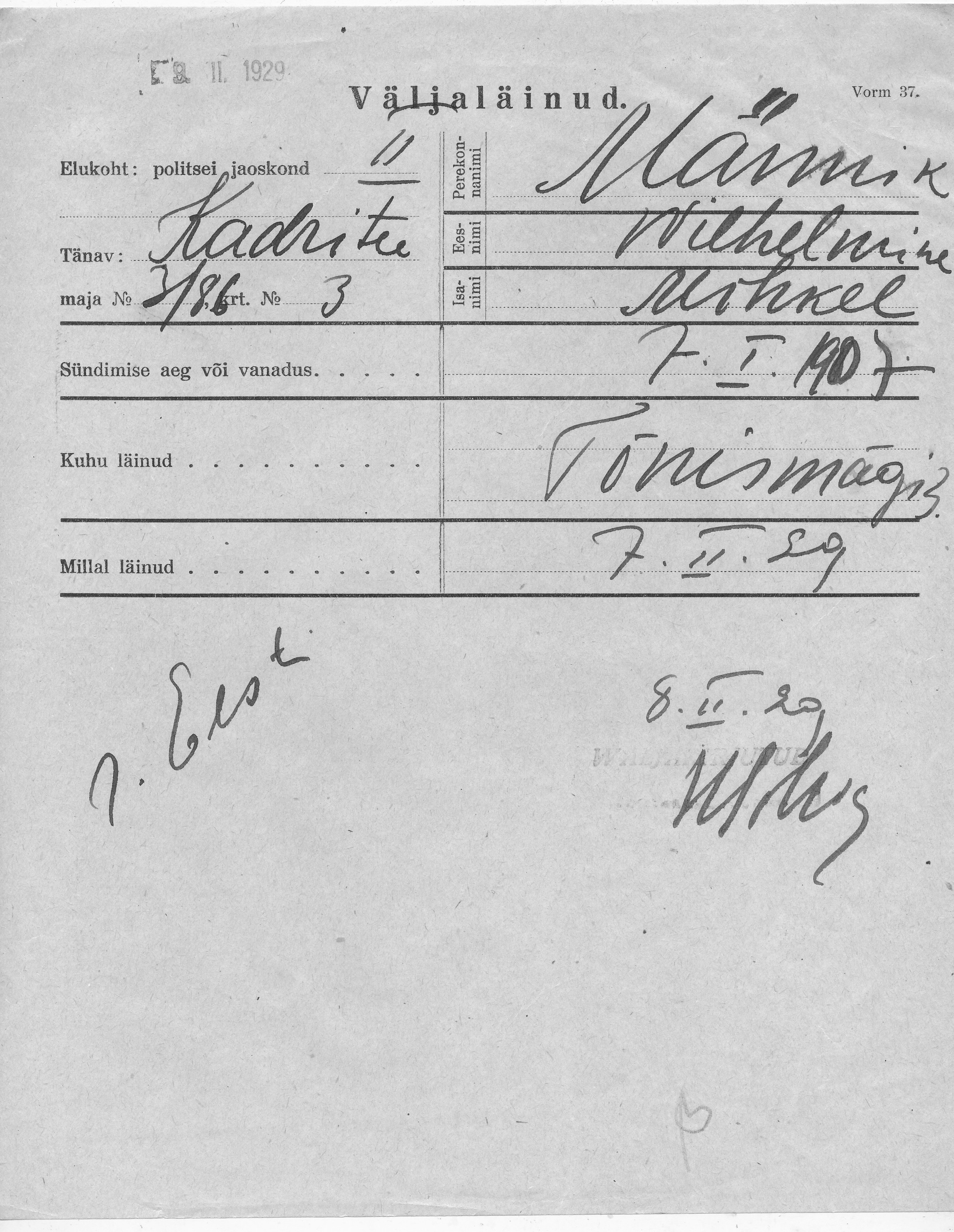 Männik, Vilhelmine, Mihkel